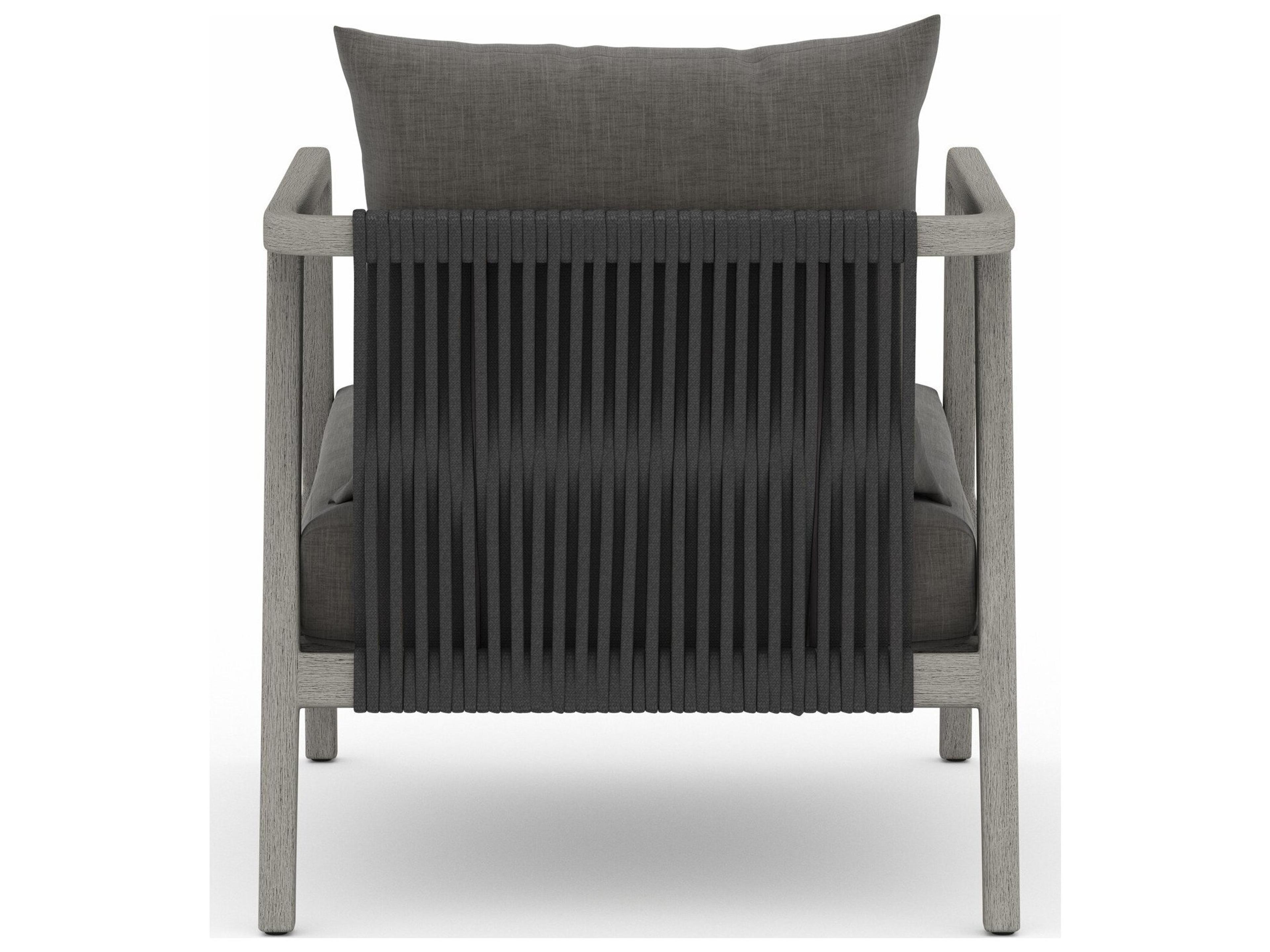 Four Hands Outdoor Solano Weathered Grey Teak / Dark Grey Rope Lounge Chair with Charcoal Cushion