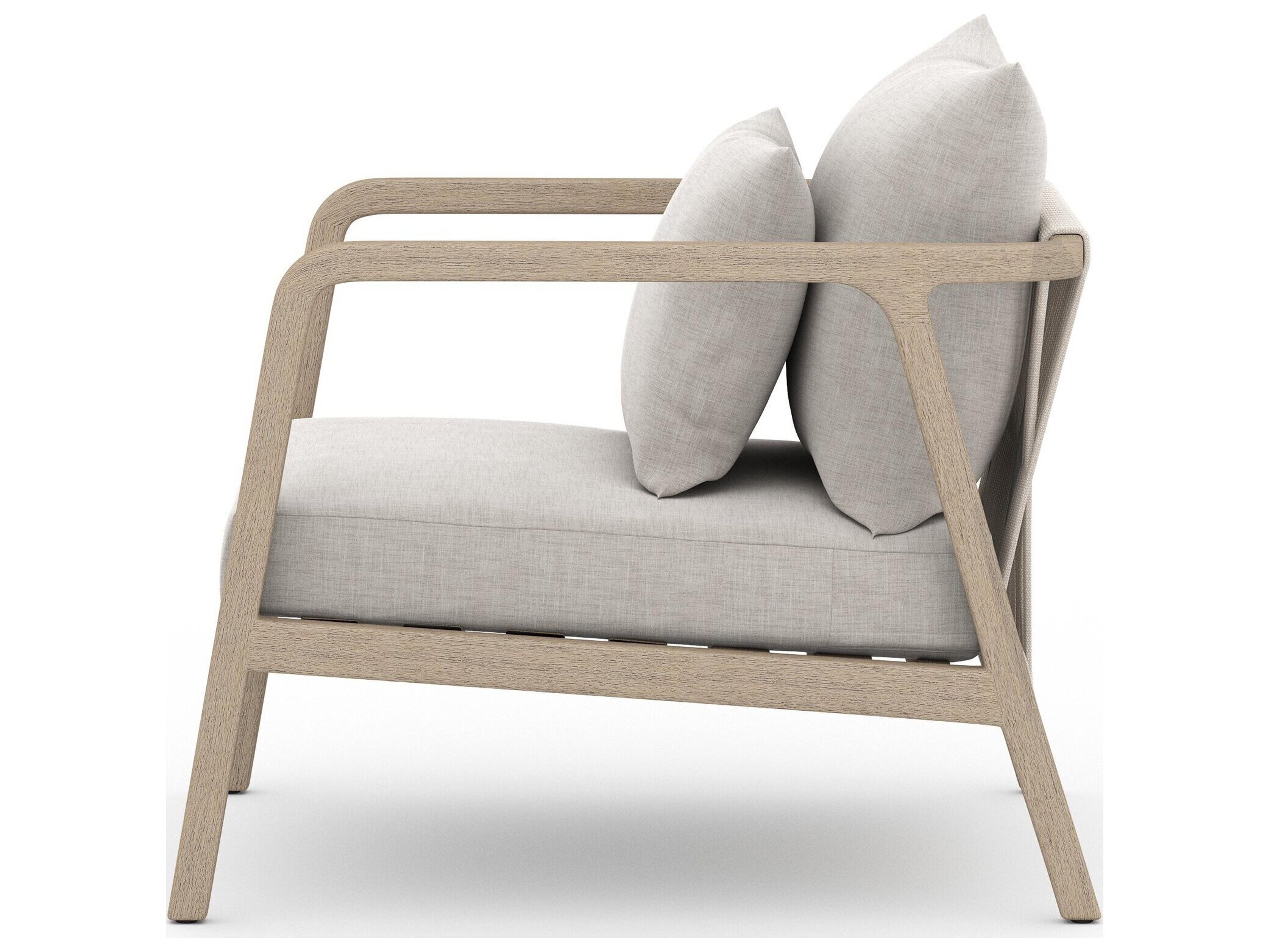 Luxecor Globetrotter Outdoor Washed Brown Teak / Bronze Dark Grey Rope Lounge Chair with Stone Cushion