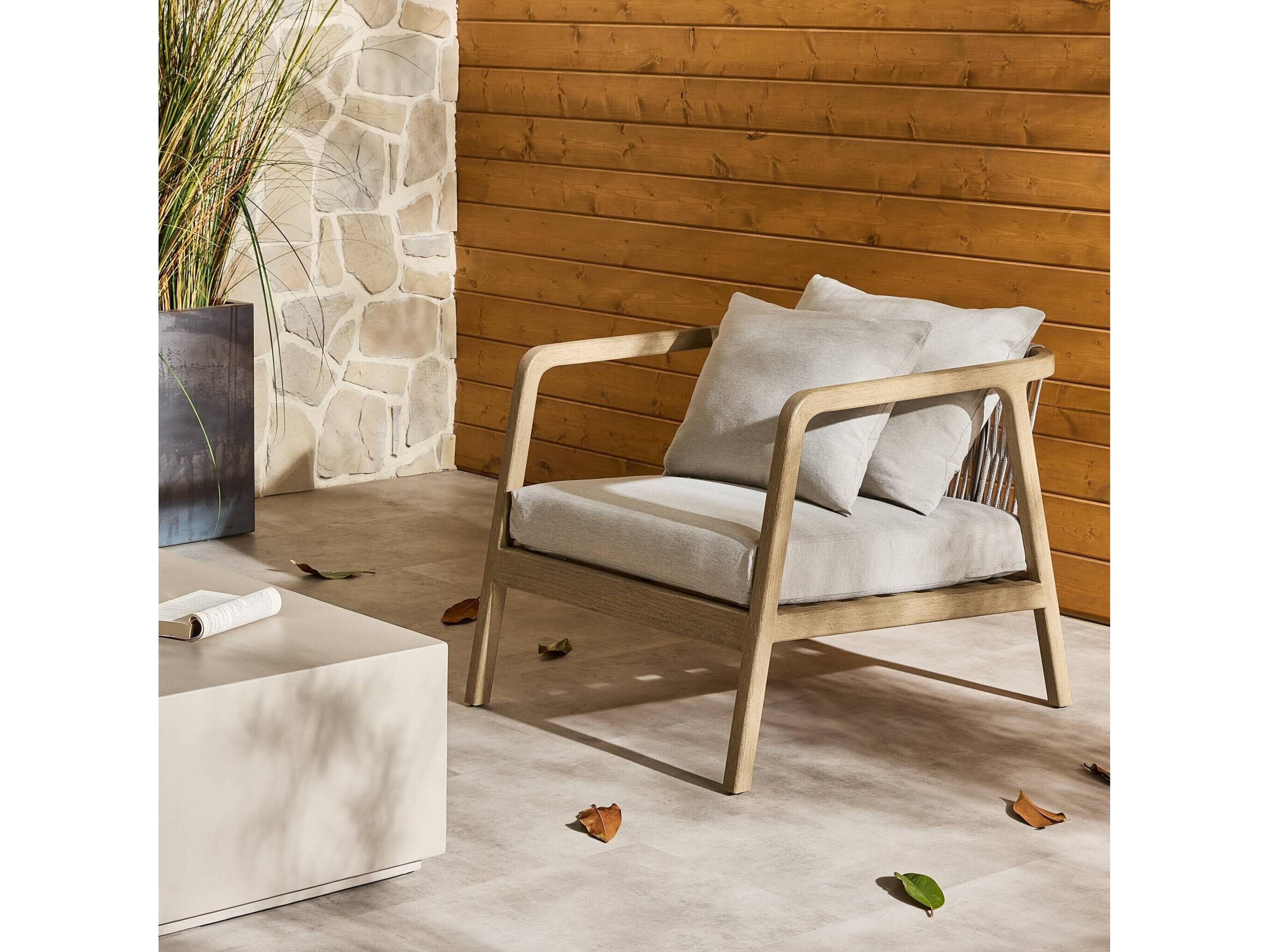 Luxecor Globetrotter Outdoor Washed Brown Teak / Bronze Dark Grey Rope Lounge Chair with Stone Cushion