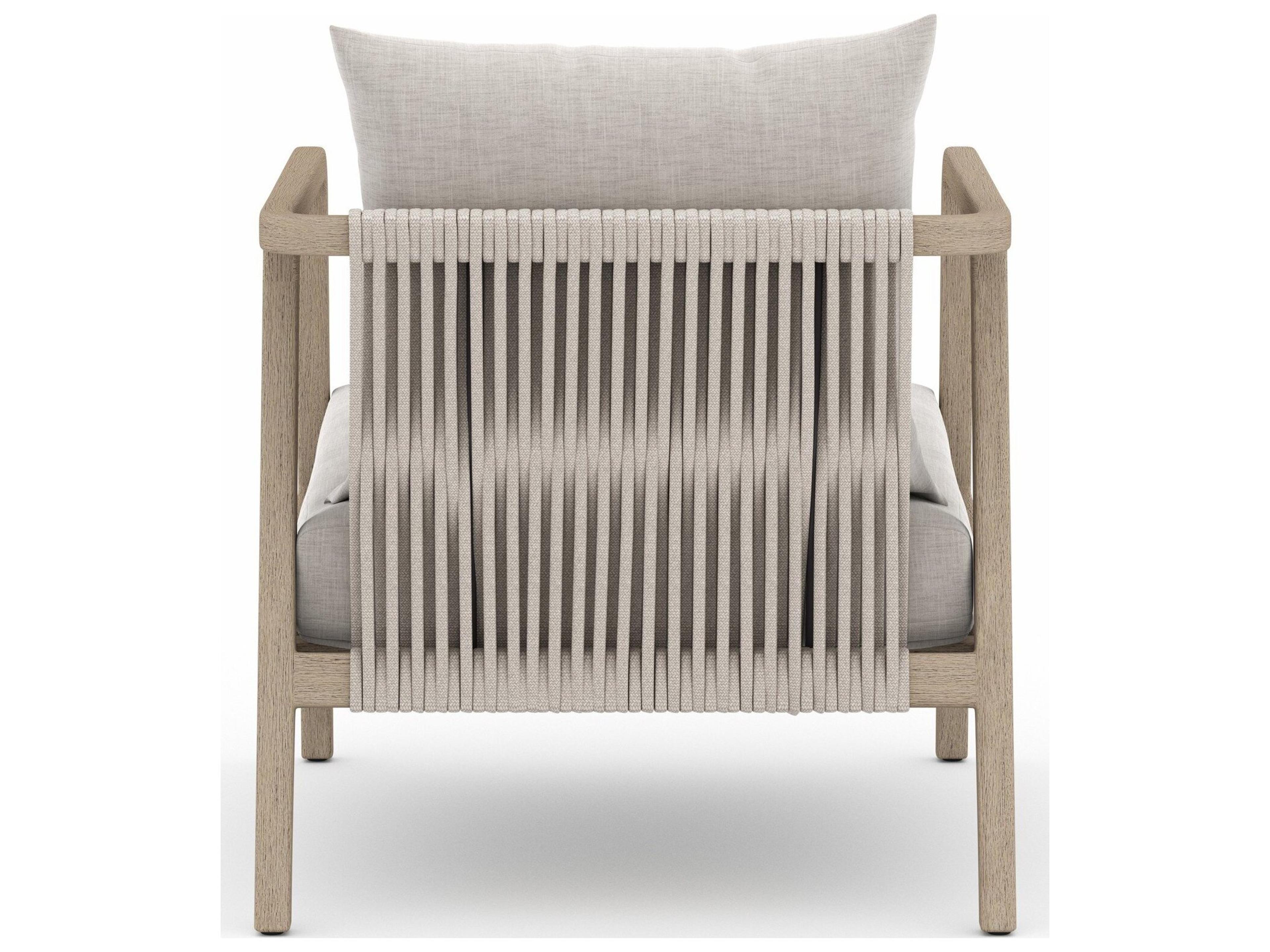 Luxecor Globetrotter Outdoor Washed Brown Teak / Bronze Dark Grey Rope Lounge Chair with Stone Cushion