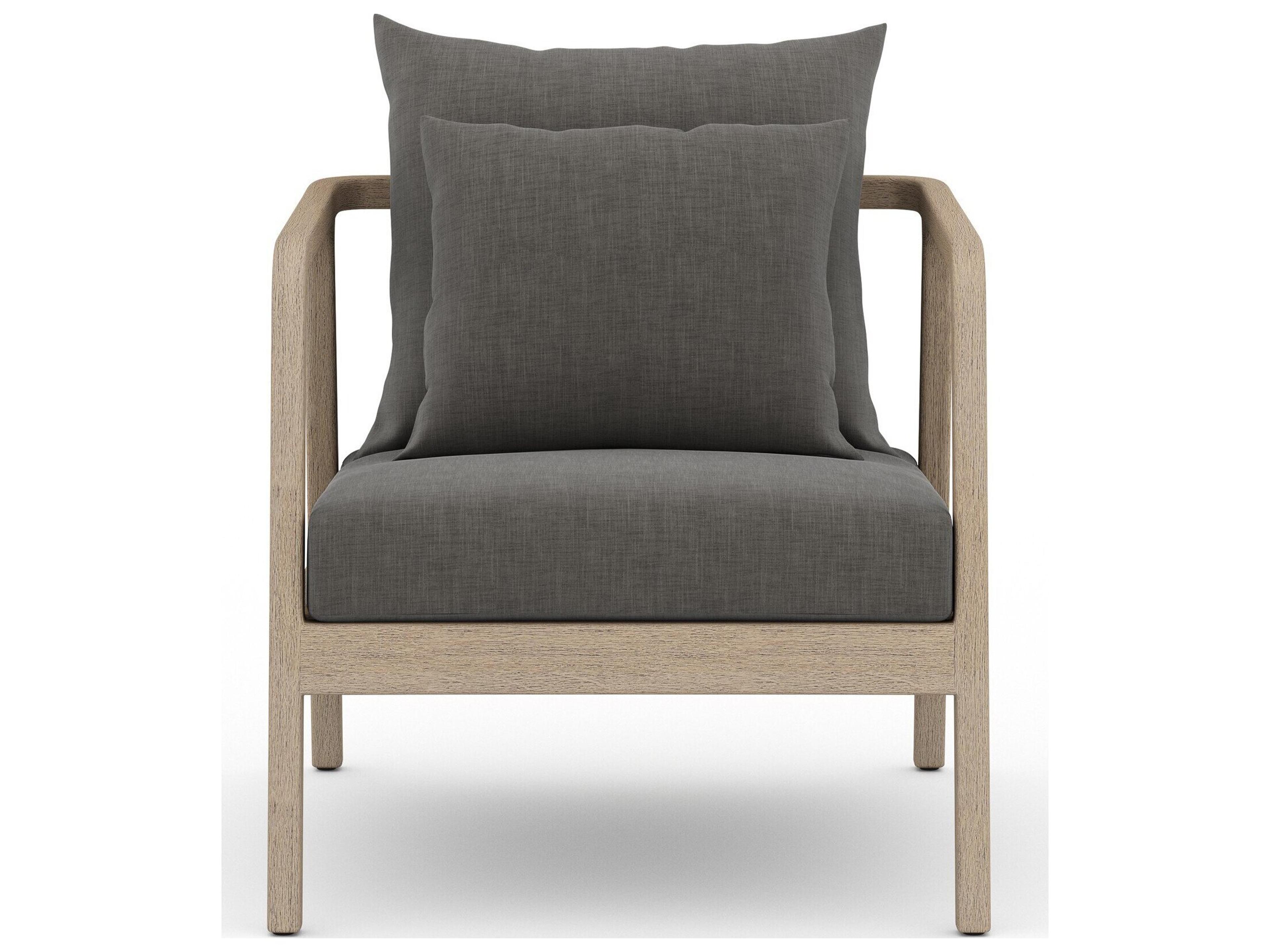 Four Hands Outdoor Solano Washed Brown Teak / Bronze / Dark Grey Rope Lounge Chair with Charcoal Cushion