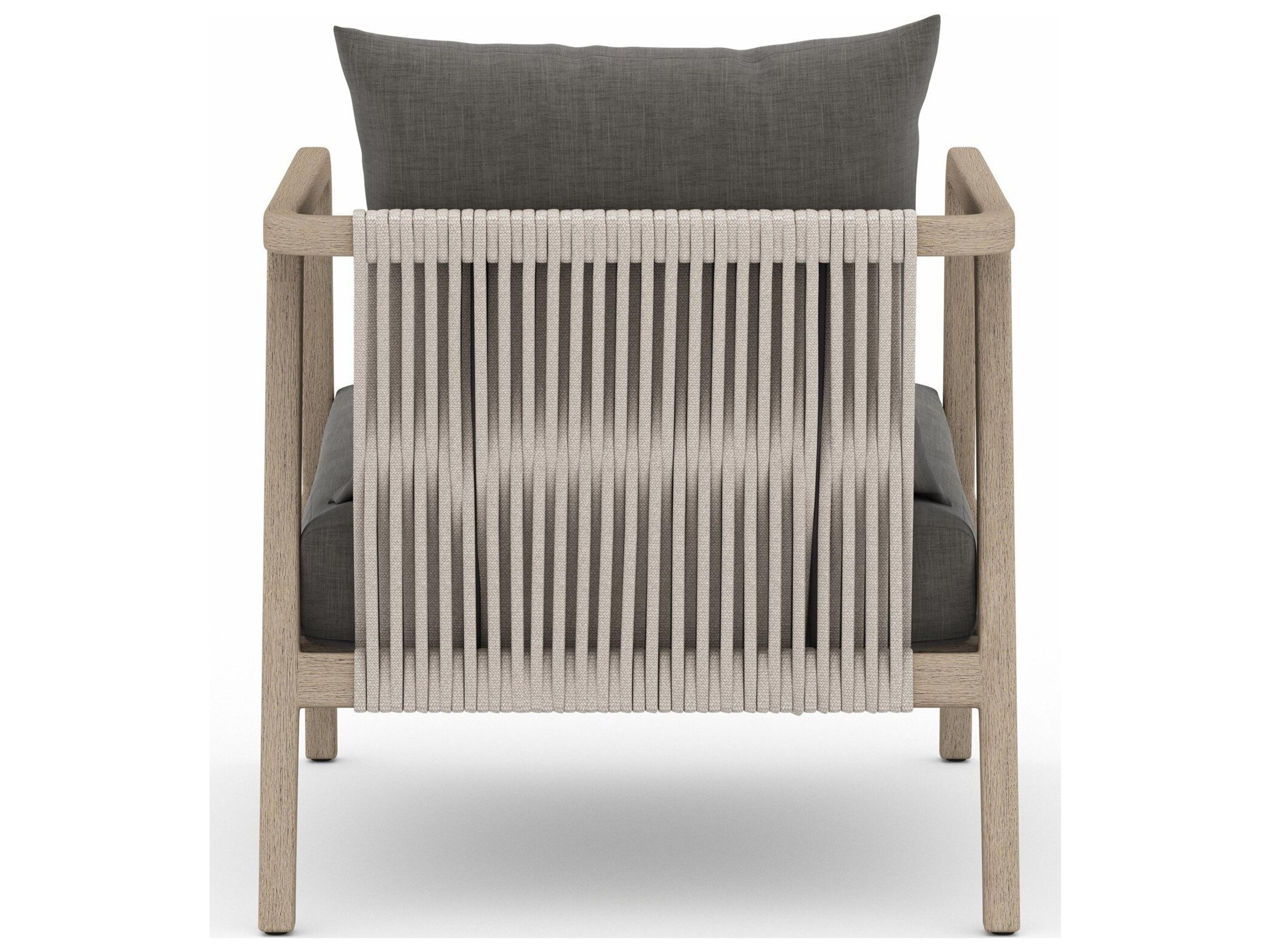 Four Hands Outdoor Solano Washed Brown Teak / Bronze / Dark Grey Rope Lounge Chair with Charcoal Cushion