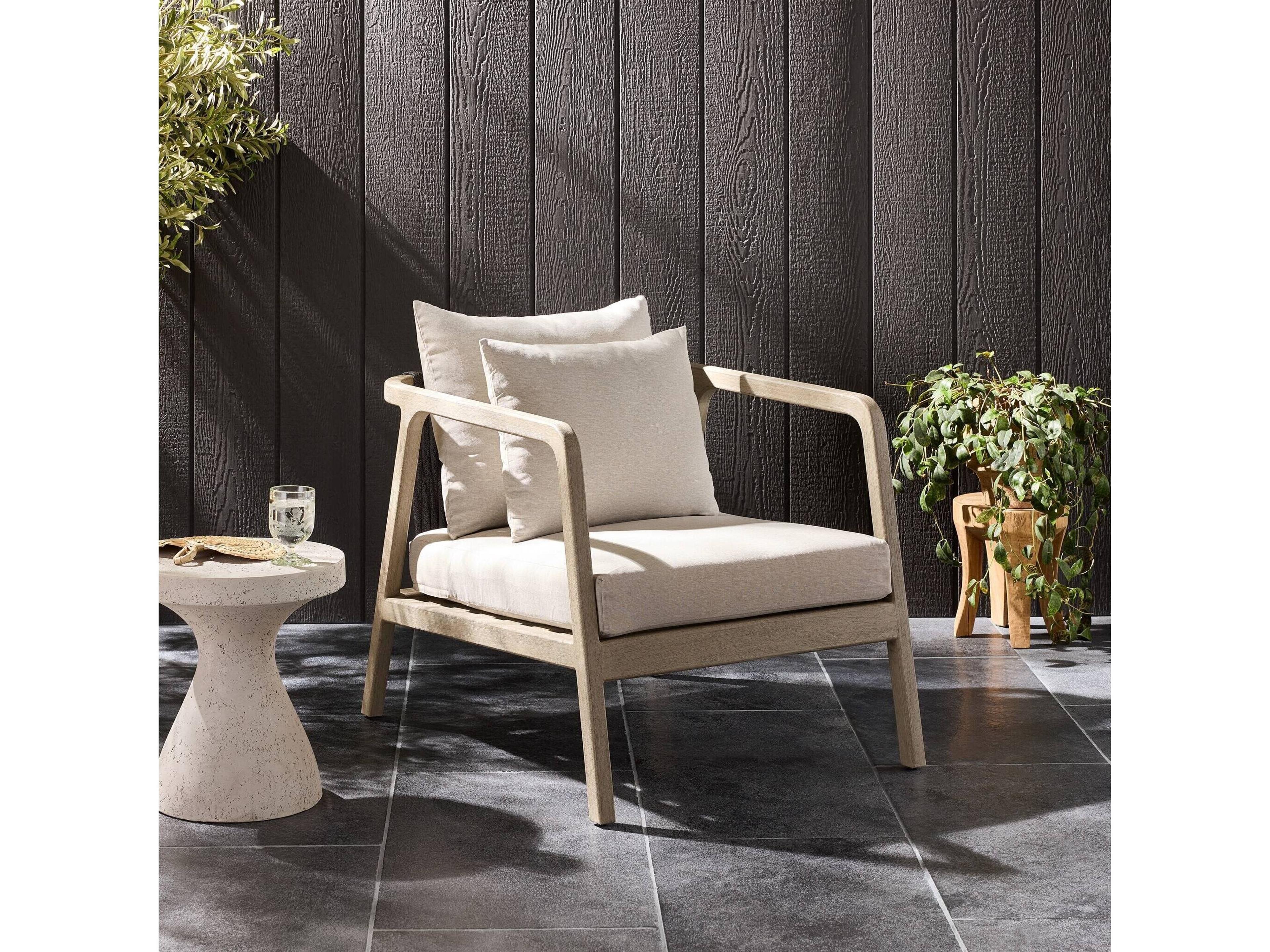 Luxecor Globetrotter Outdoor Weathered Grey Teak / Dark Rope Lounge Chair with Stone Cushion