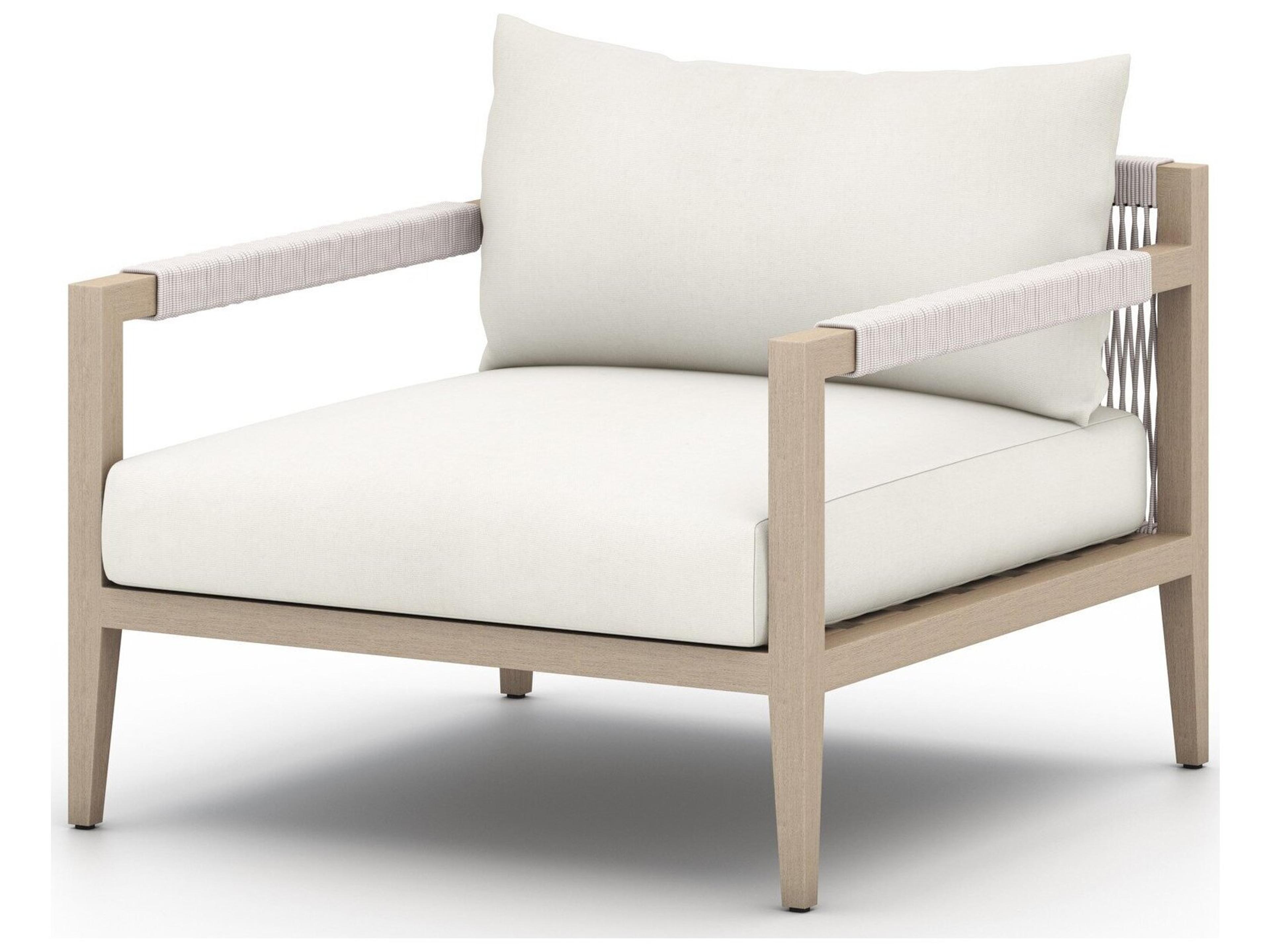 Globetrotter Outdoor Washed Brown Teak / Grey Rope Lounge Chair with Natural Ivory Cushion