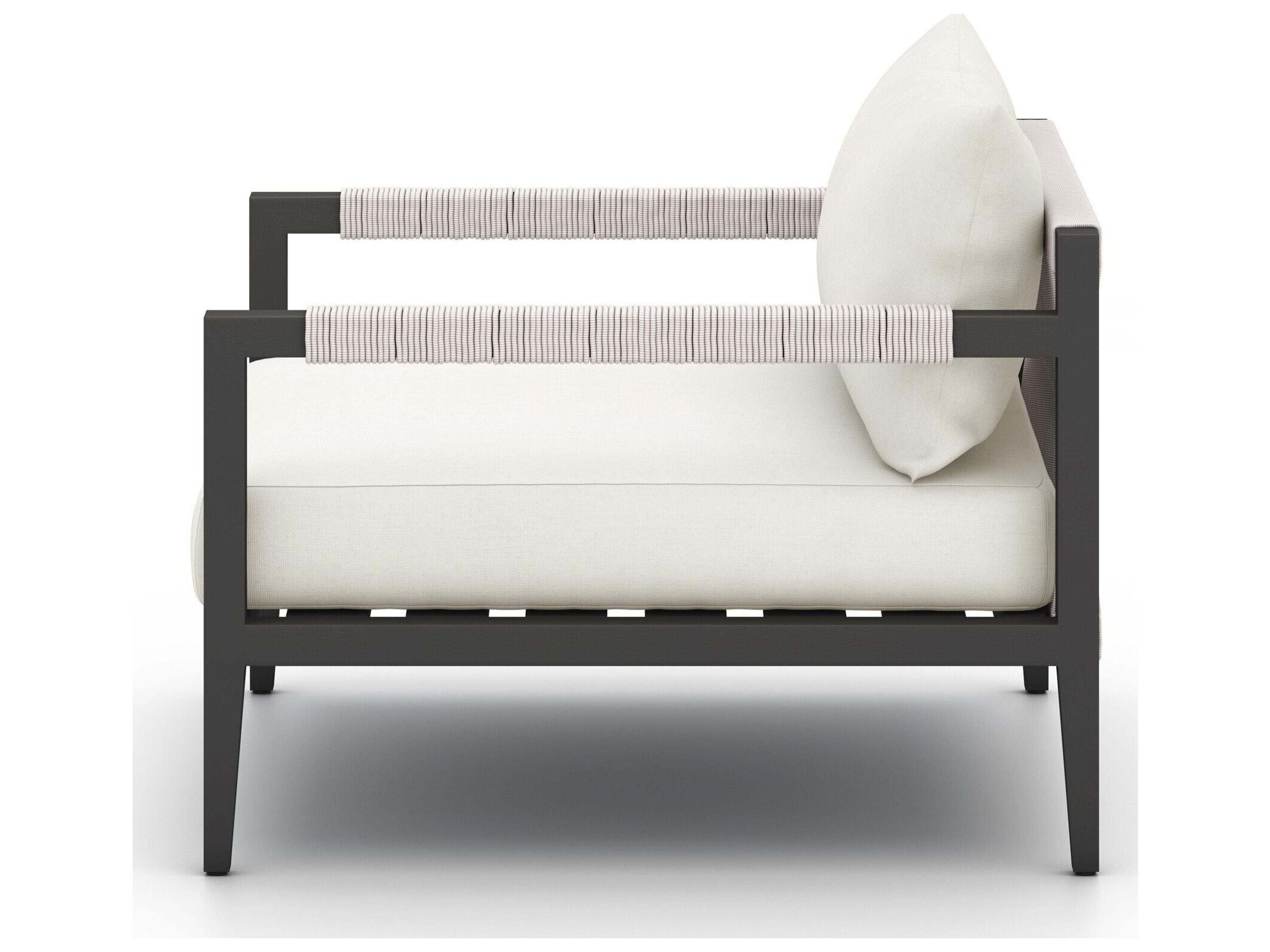 Four Hands Outdoor Solano Bronze Aluminum / Ivory Rope Lounge Chair with Natural Ivory Cushion