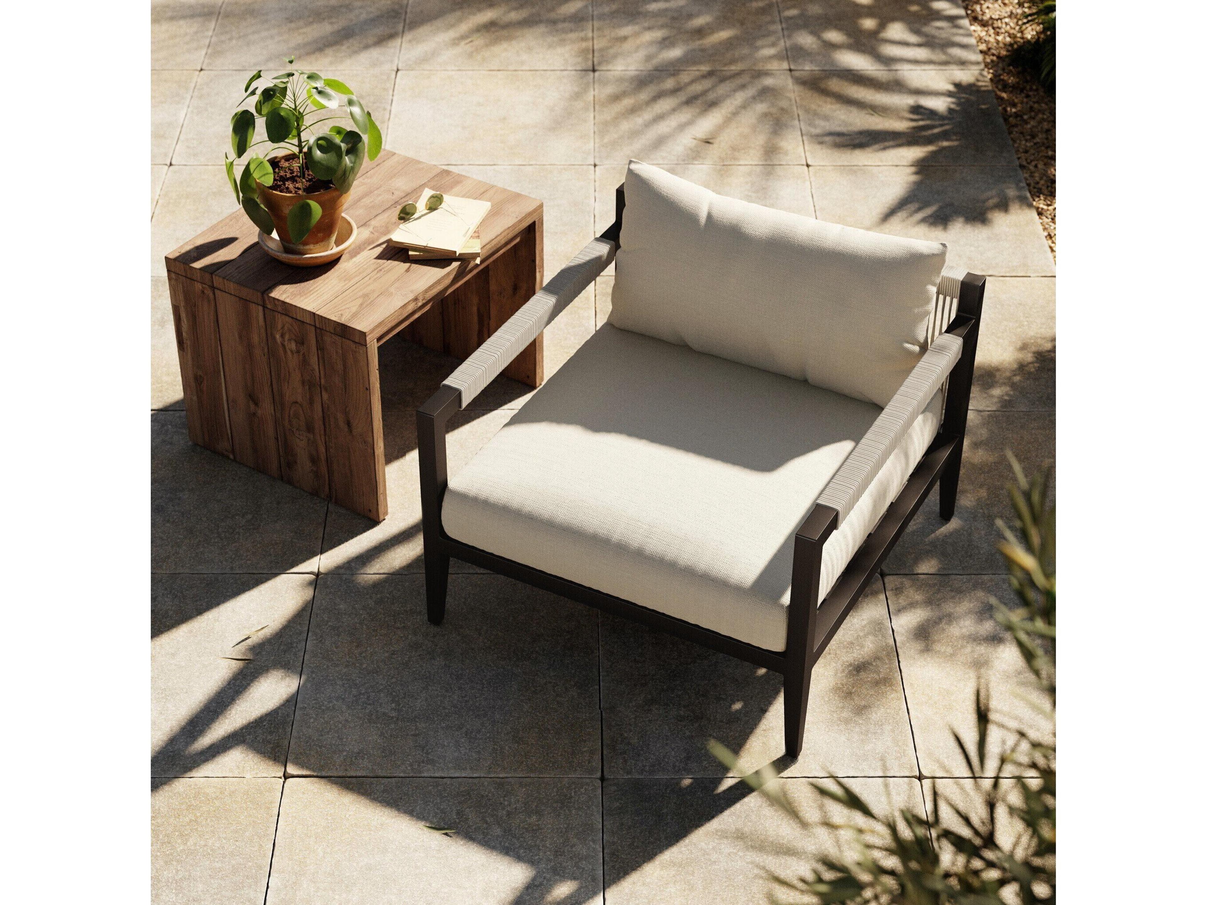 Four Hands Outdoor Solano Bronze Aluminum / Ivory Rope Lounge Chair with Natural Ivory Cushion