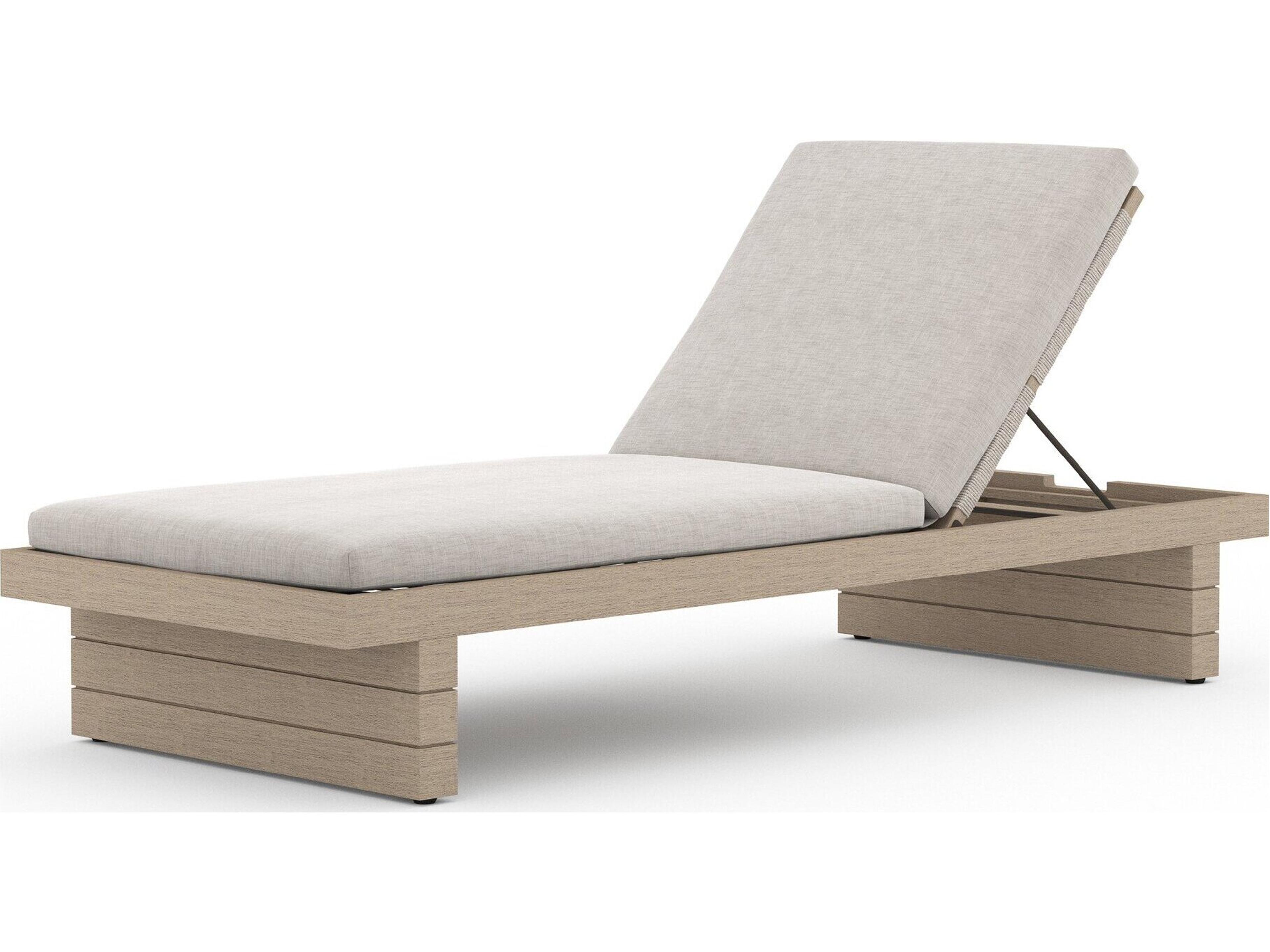 Globetrotter Outdoor Washed Brown Teak / Bronze Grey Rope Chaise Lounge with Stone Cushion