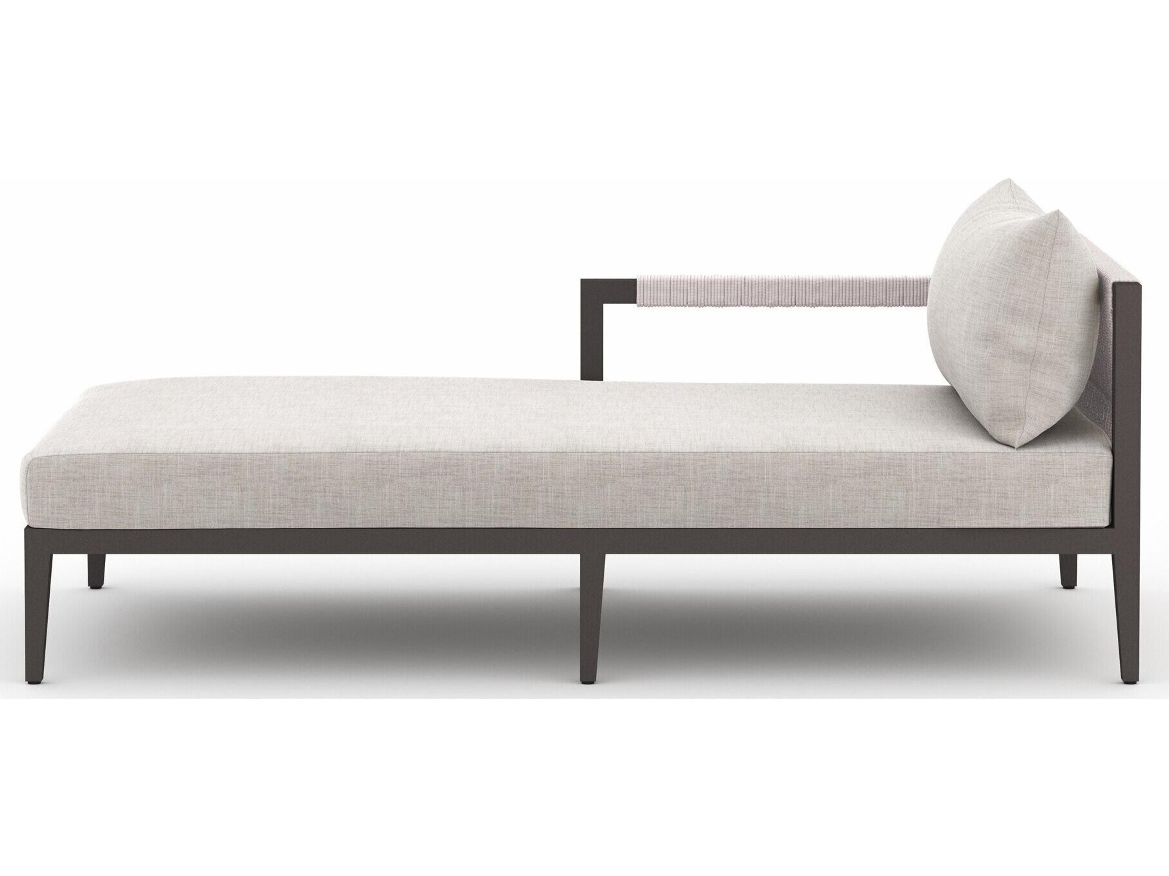 Four Hands Outdoor Solano Stone Grey / Bronze / Ivory Rope Left Arm Facing Chaise Lounge