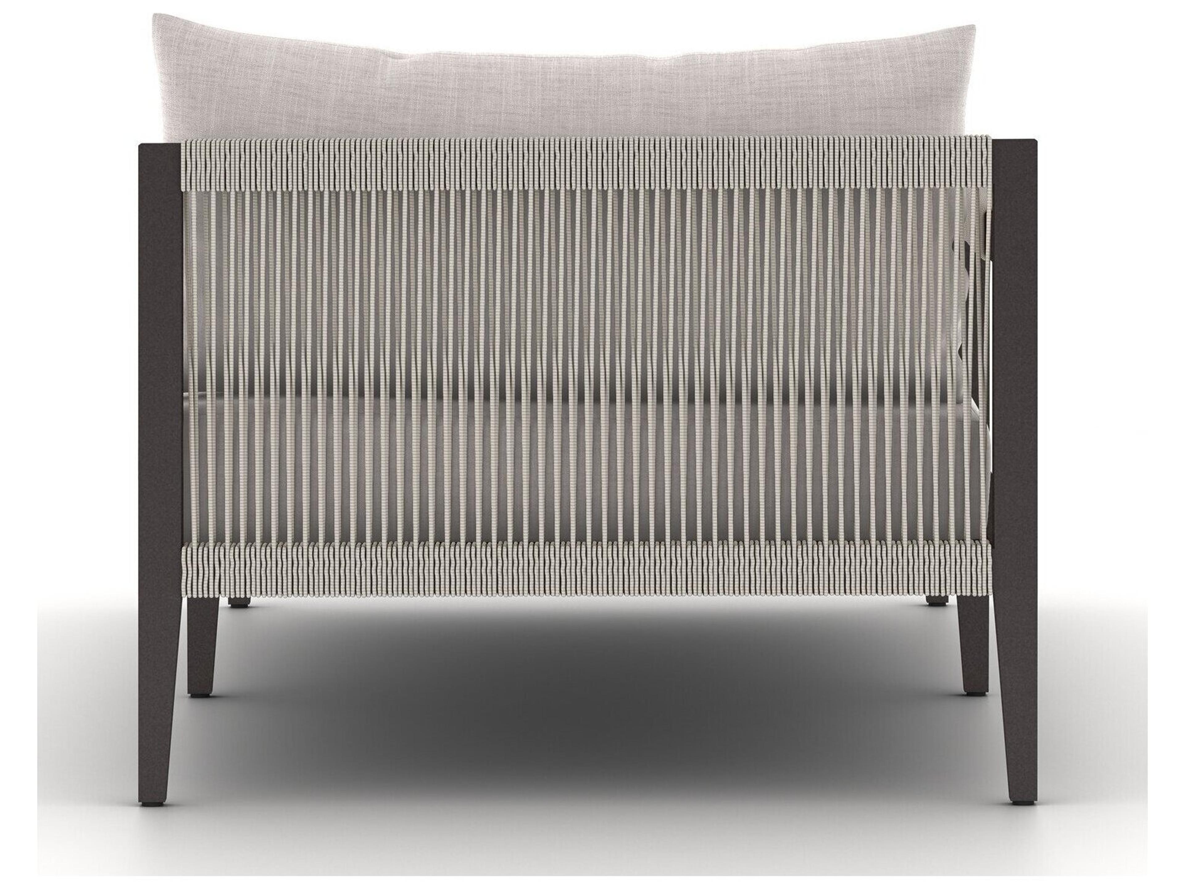 Four Hands Outdoor Solano Stone Grey / Bronze / Ivory Rope Left Arm Facing Chaise Lounge