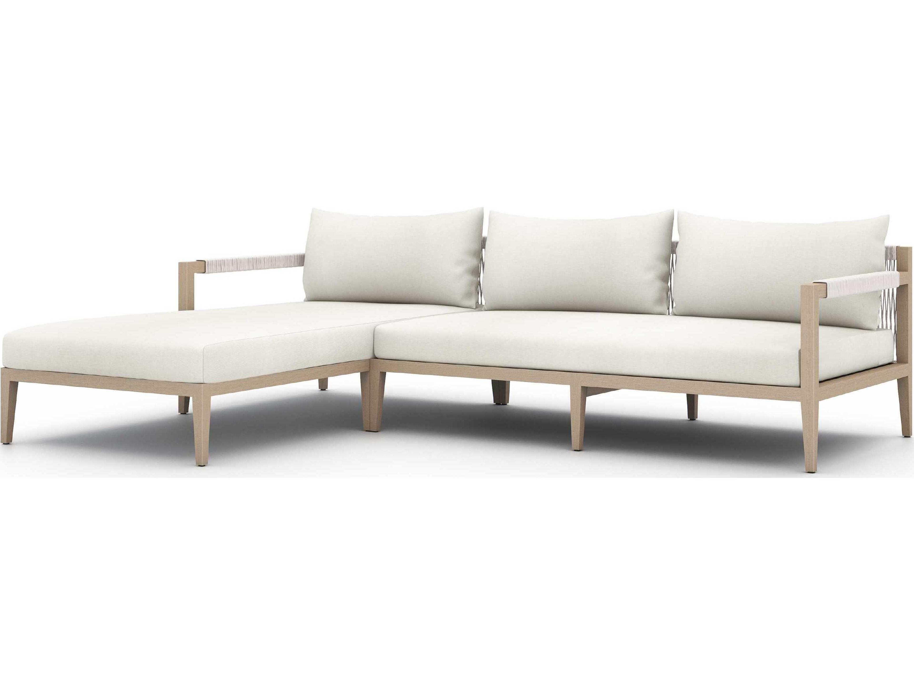 Globetrotter Outdoor Washed Brown Teak / Dark Grey Rope Left Arm Facing Sofa with Natural Ivory Cushion