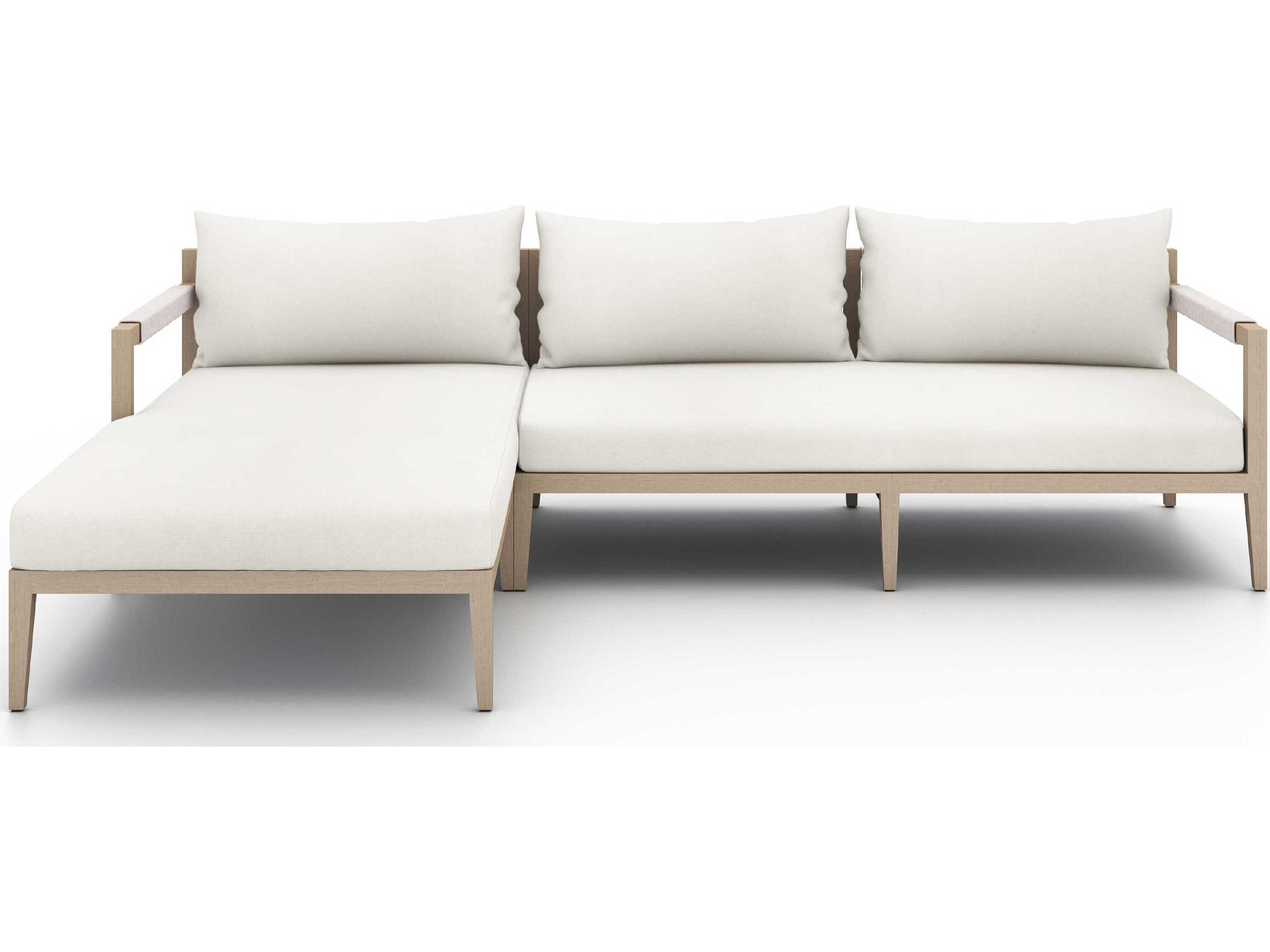 Luxecor Globetrotter Outdoor Washed Brown Teak / Dark Grey Rope Left Arm Facing Sofa with Natural Ivory Cushion