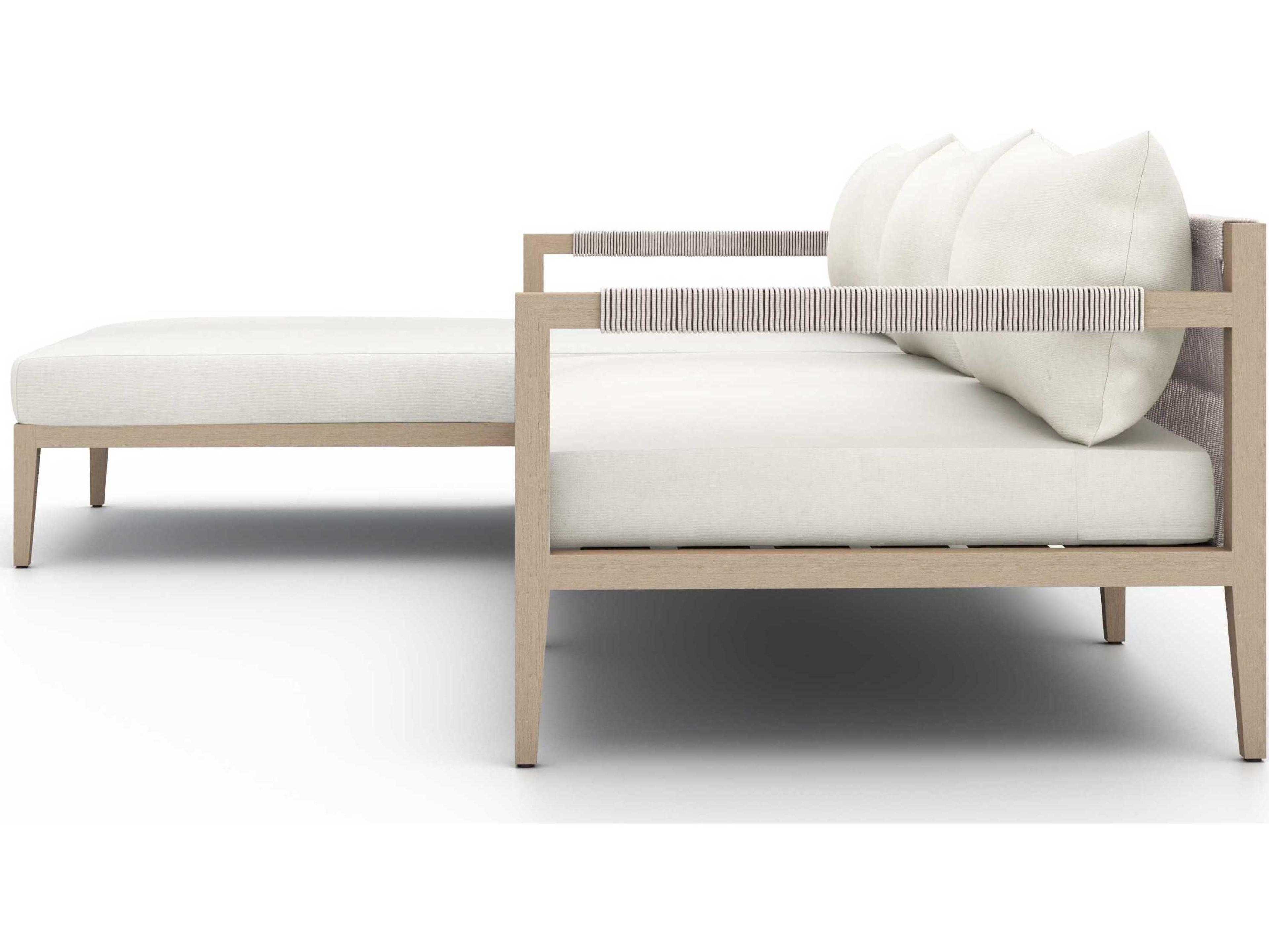 Luxecor Globetrotter Outdoor Washed Brown Teak / Dark Grey Rope Left Arm Facing Sofa with Natural Ivory Cushion