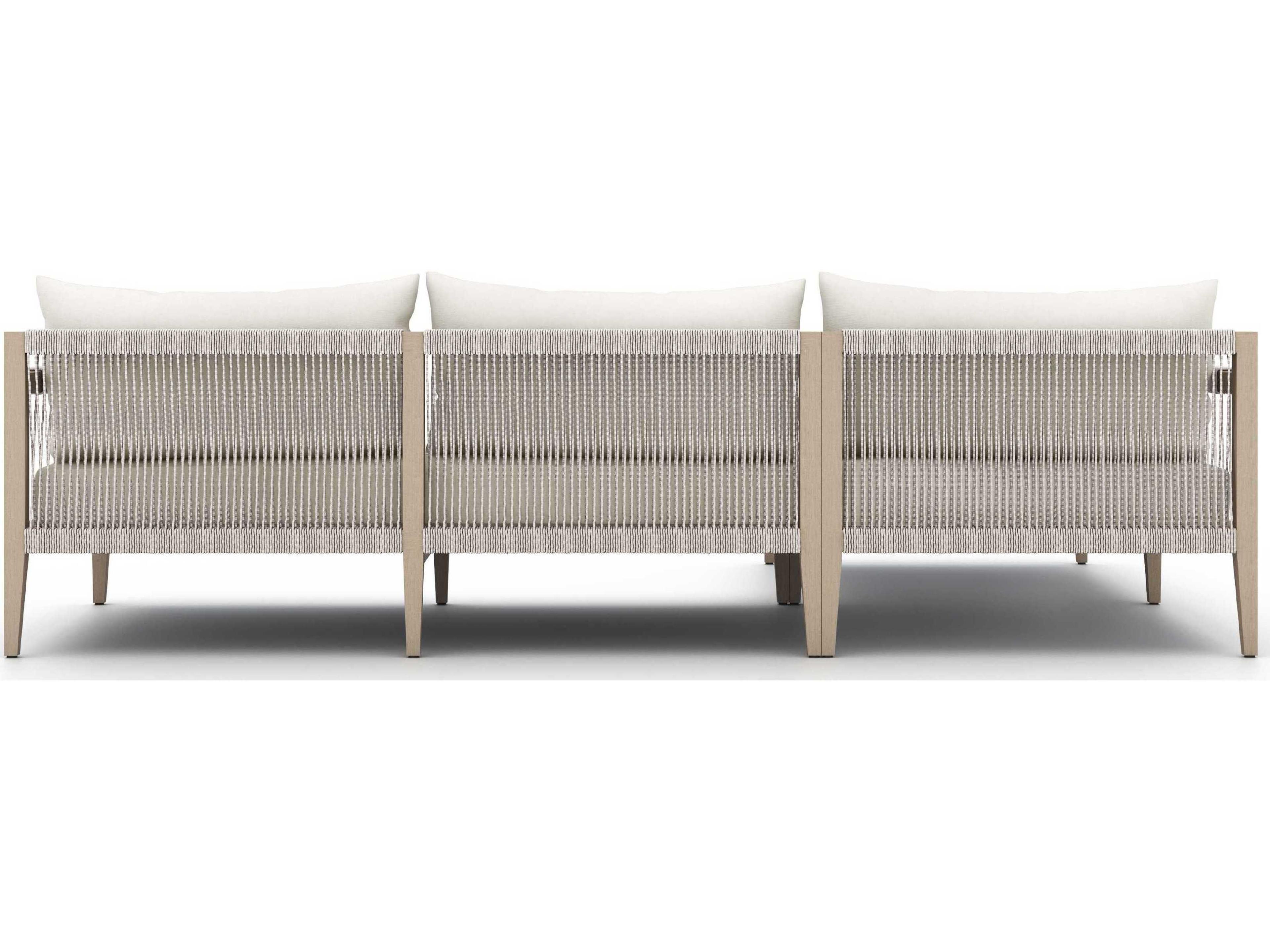 Luxecor Globetrotter Outdoor Washed Brown Teak / Dark Grey Rope Left Arm Facing Sofa with Natural Ivory Cushion