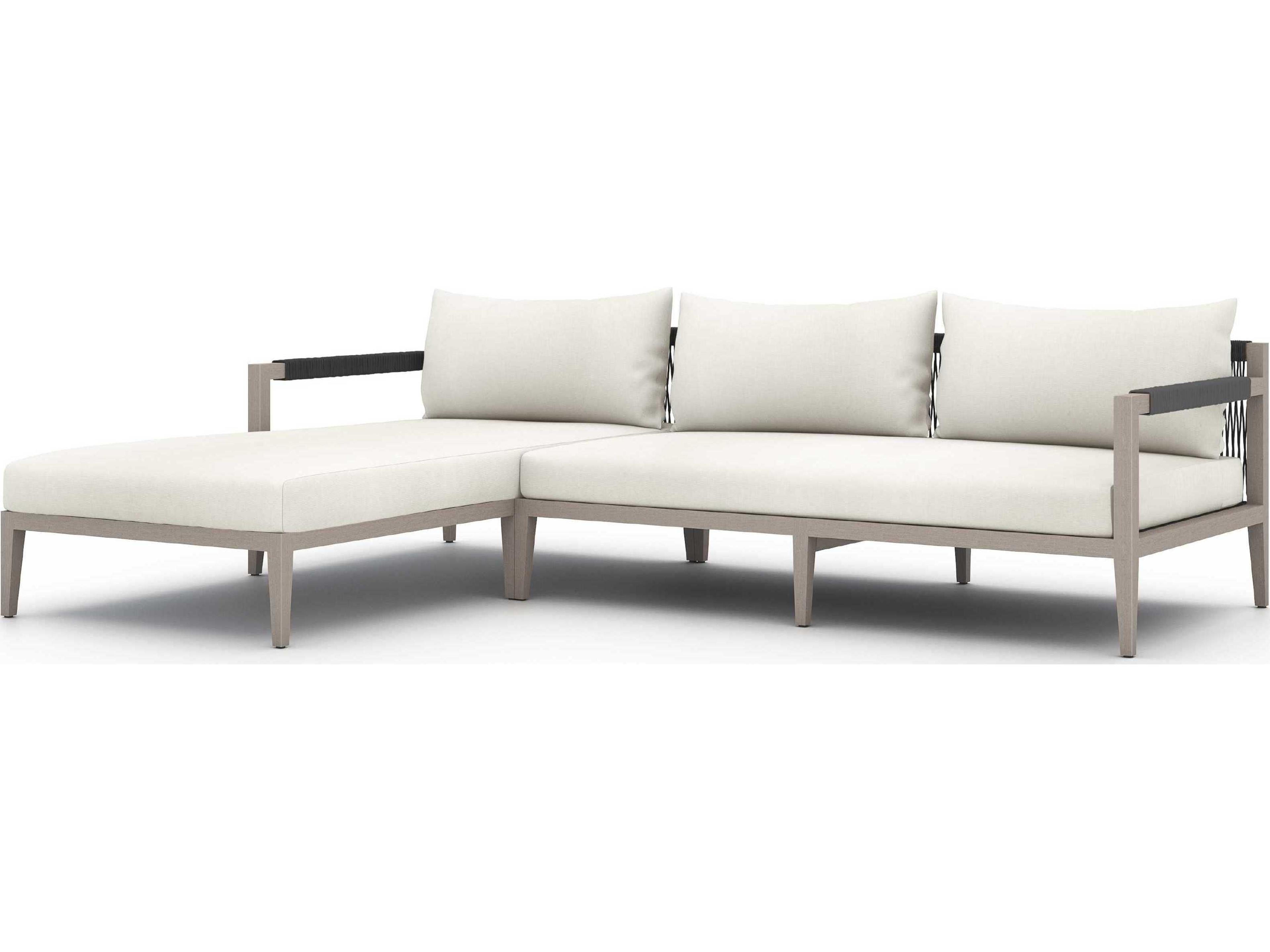Globetrotter Outdoor Weathered Grey Teak / Dark Rope Left Arm Facing Sofa with Natural Ivory Cushion