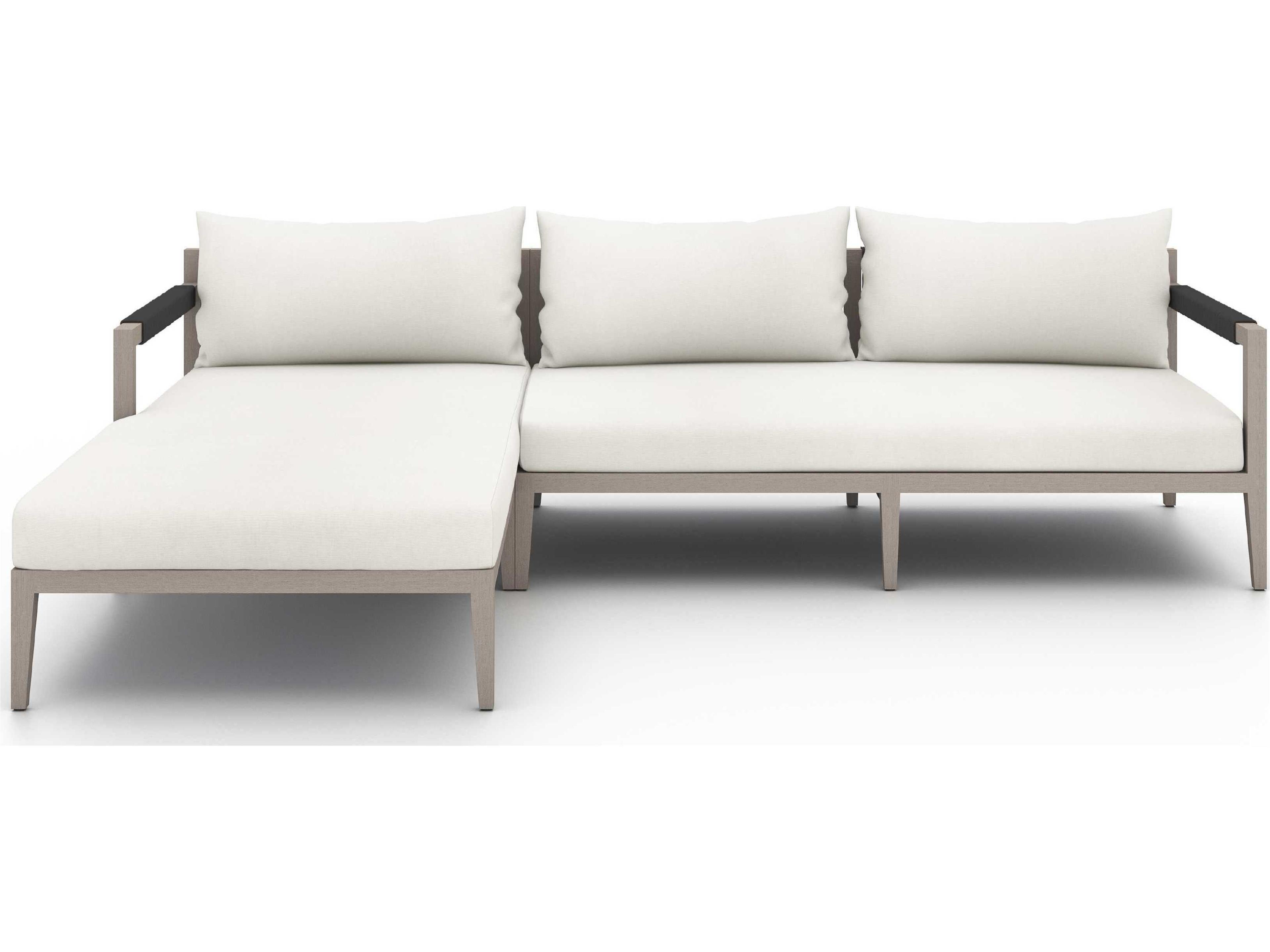 Luxecor Globetrotter Outdoor Weathered Grey Teak / Dark Rope Left Arm Facing Sofa with Natural Ivory Cushion