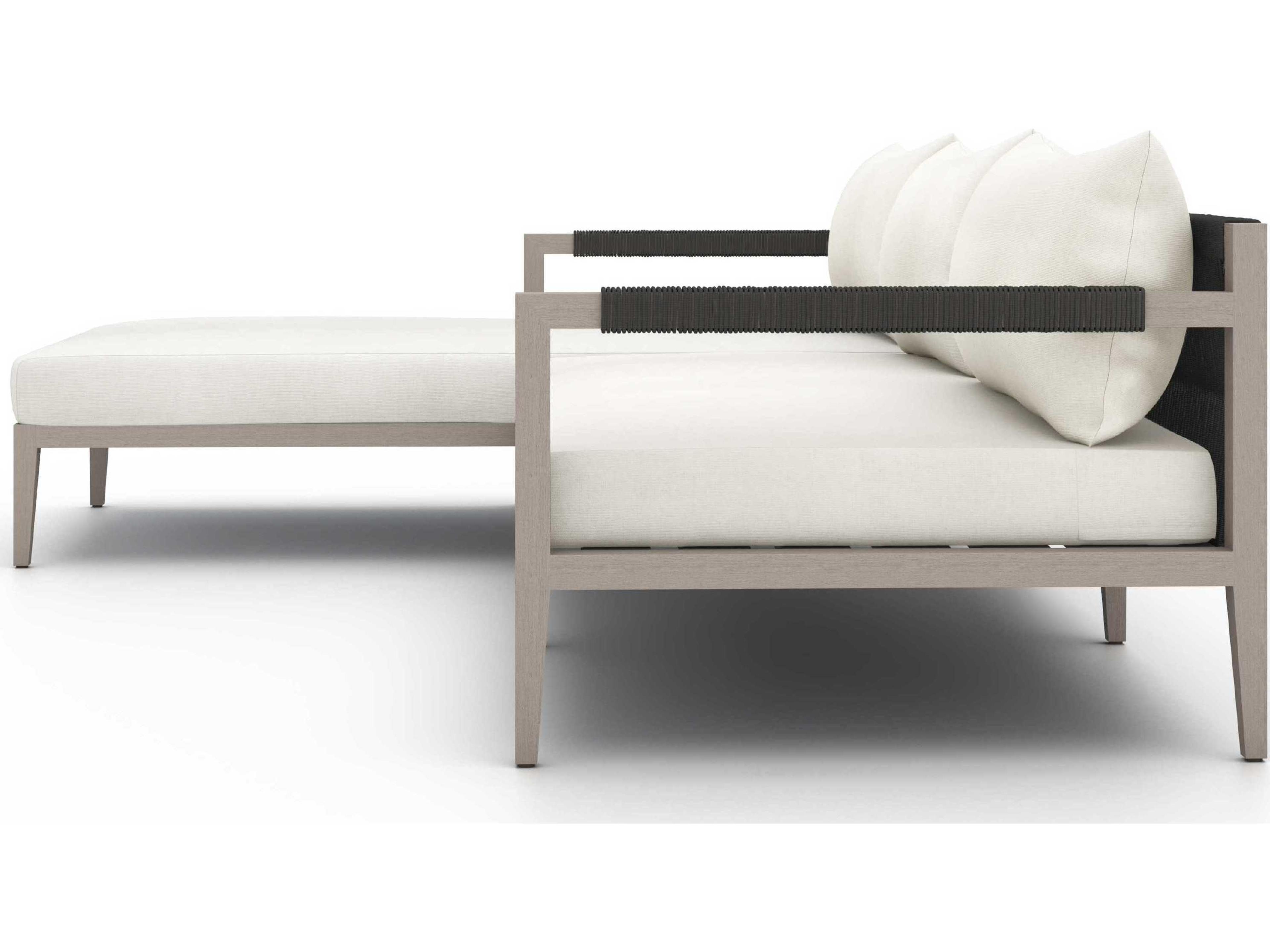 Luxecor Globetrotter Outdoor Weathered Grey Teak / Dark Rope Left Arm Facing Sofa with Natural Ivory Cushion