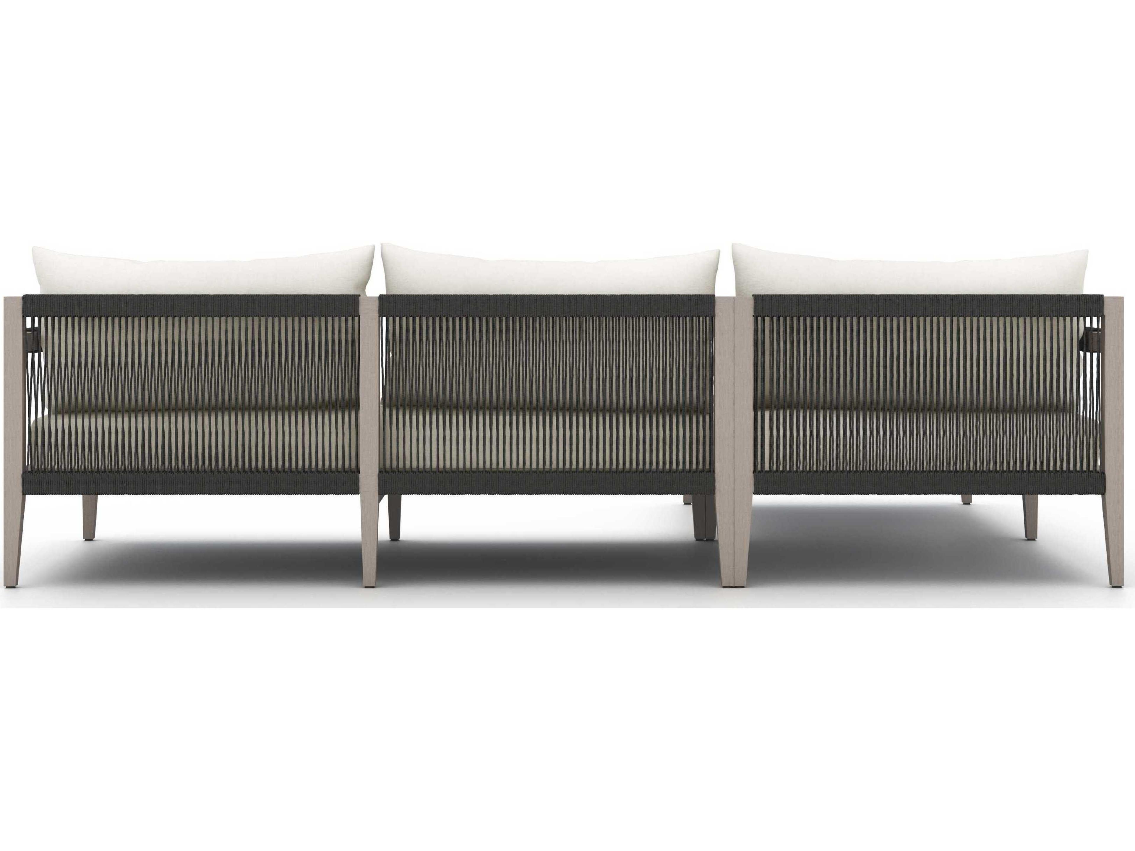 Luxecor Globetrotter Outdoor Weathered Grey Teak / Dark Rope Left Arm Facing Sofa with Natural Ivory Cushion