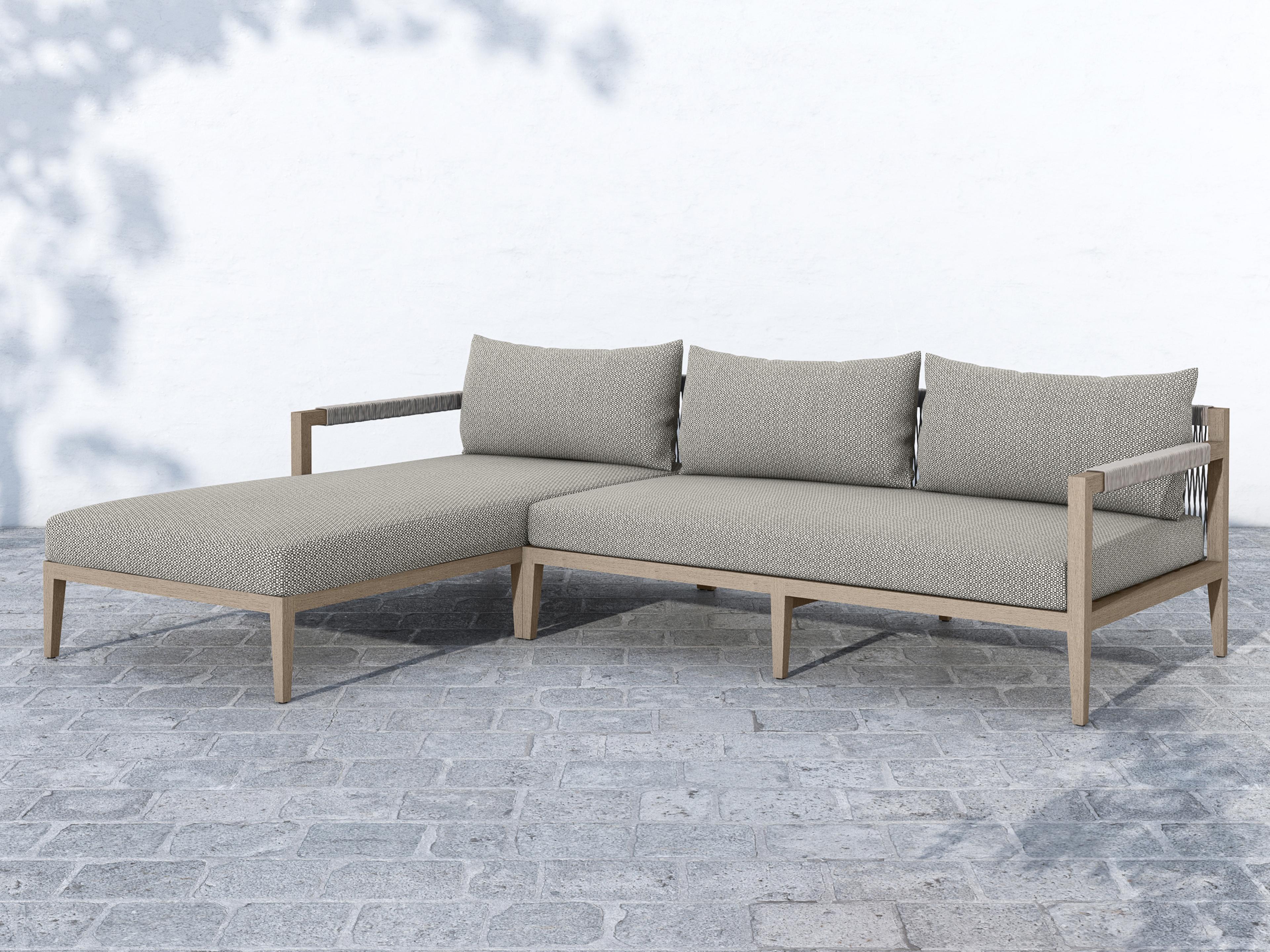 Luxecor Globetrotter Outdoor Weathered Grey Teak / Dark Rope Left Arm Facing Sofa with Natural Ivory Cushion