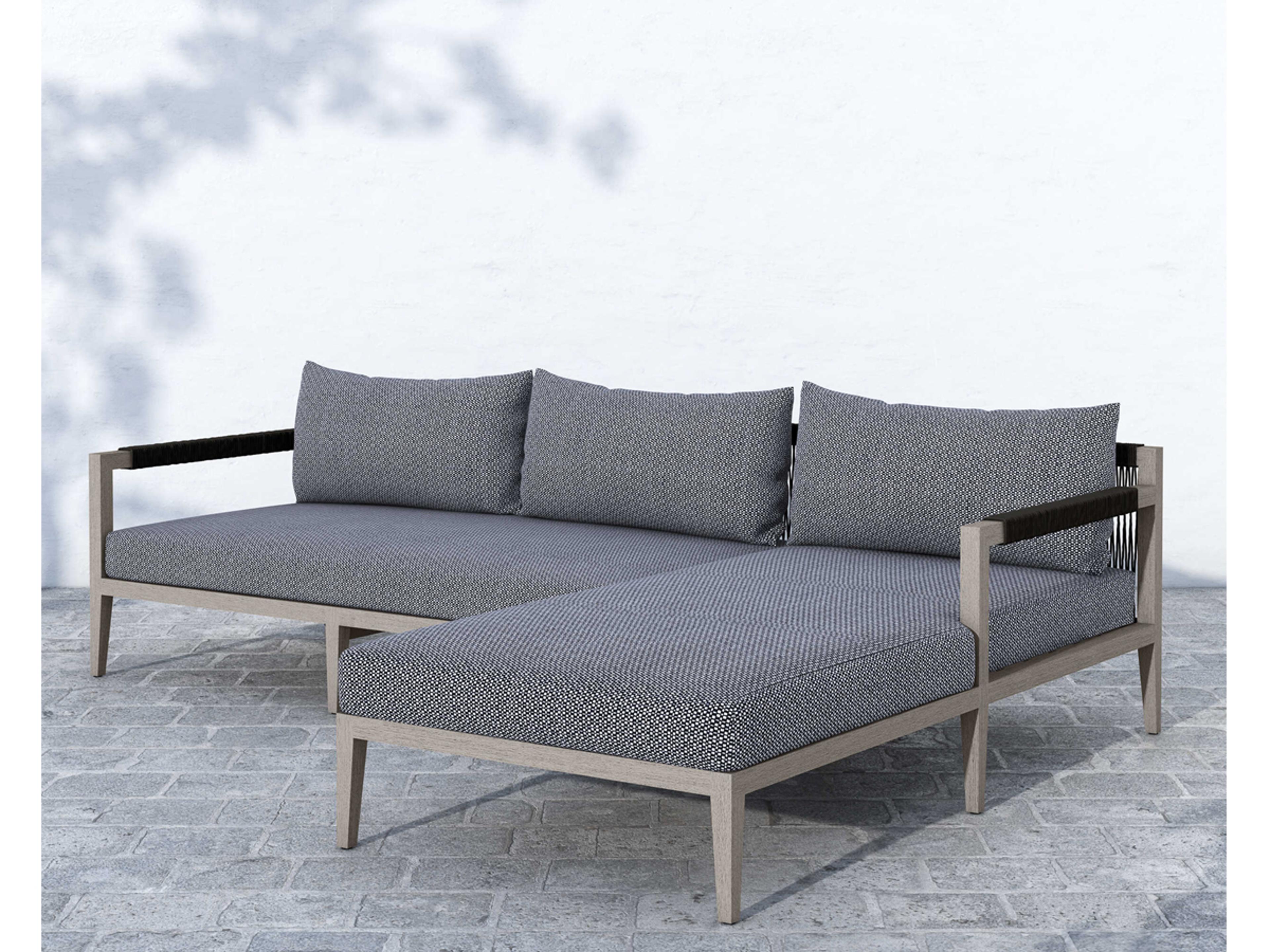 Luxecor Globetrotter Outdoor Stone Grey / Weathered Dark Rope Right Arm Facing Sectional Sofa