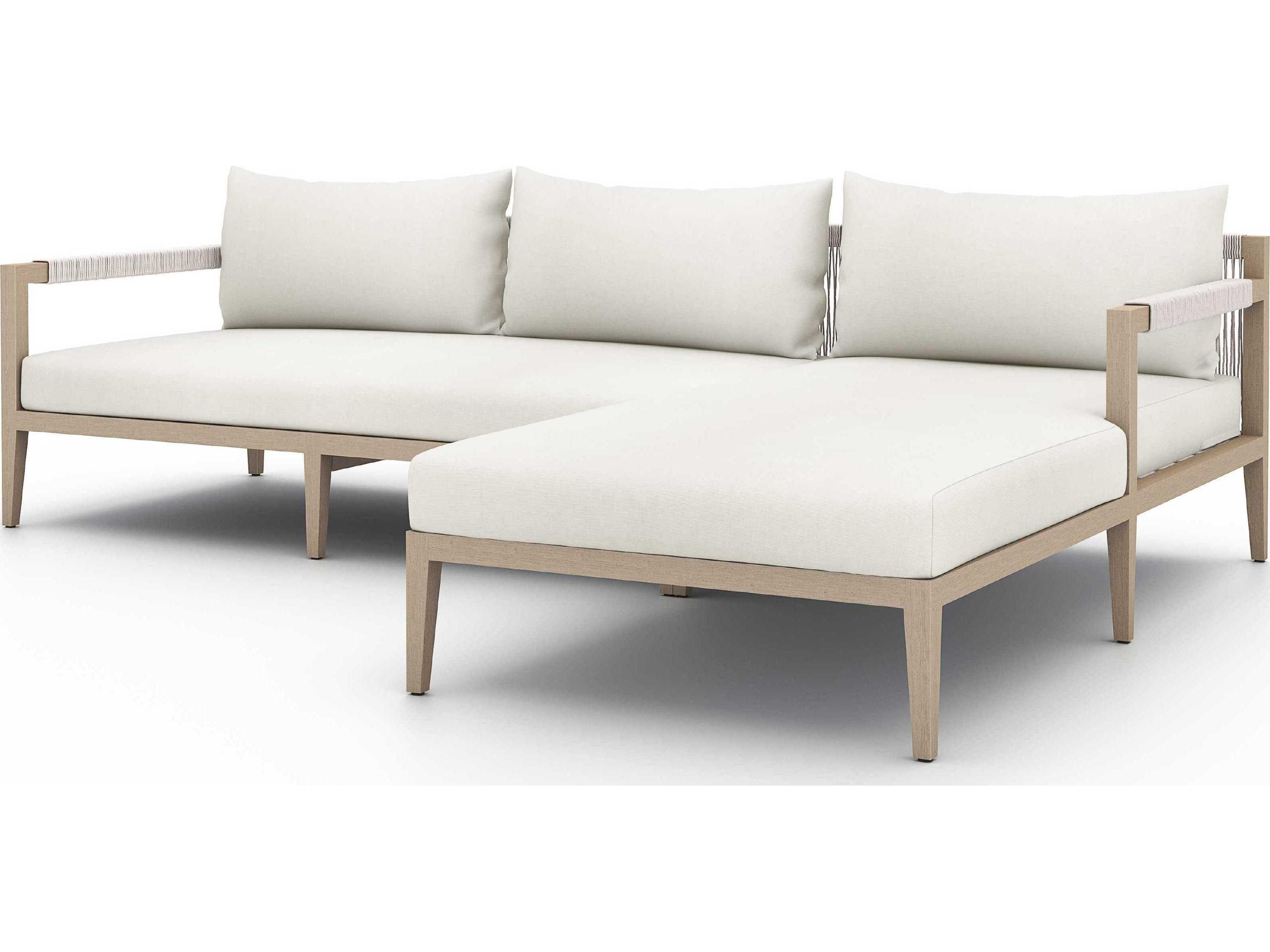 Globetrotter Outdoor Washed Brown Teak / Grey Rope Right Arm Facing Sofa with Natural Ivory Cushion