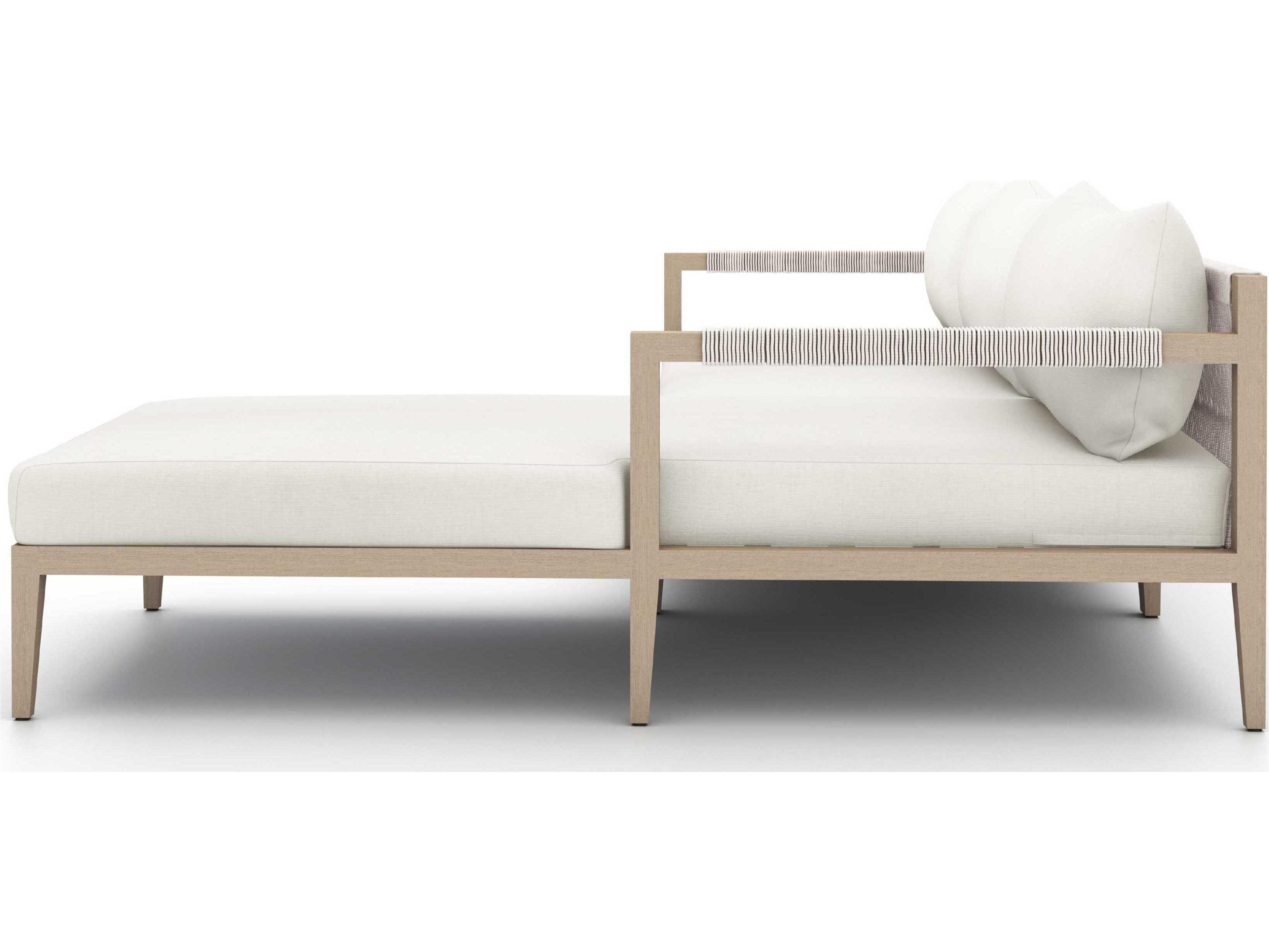 Luxecor Globetrotter Outdoor Washed Brown Teak / Grey Rope Right Arm Facing Sofa with Natural Ivory Cushion