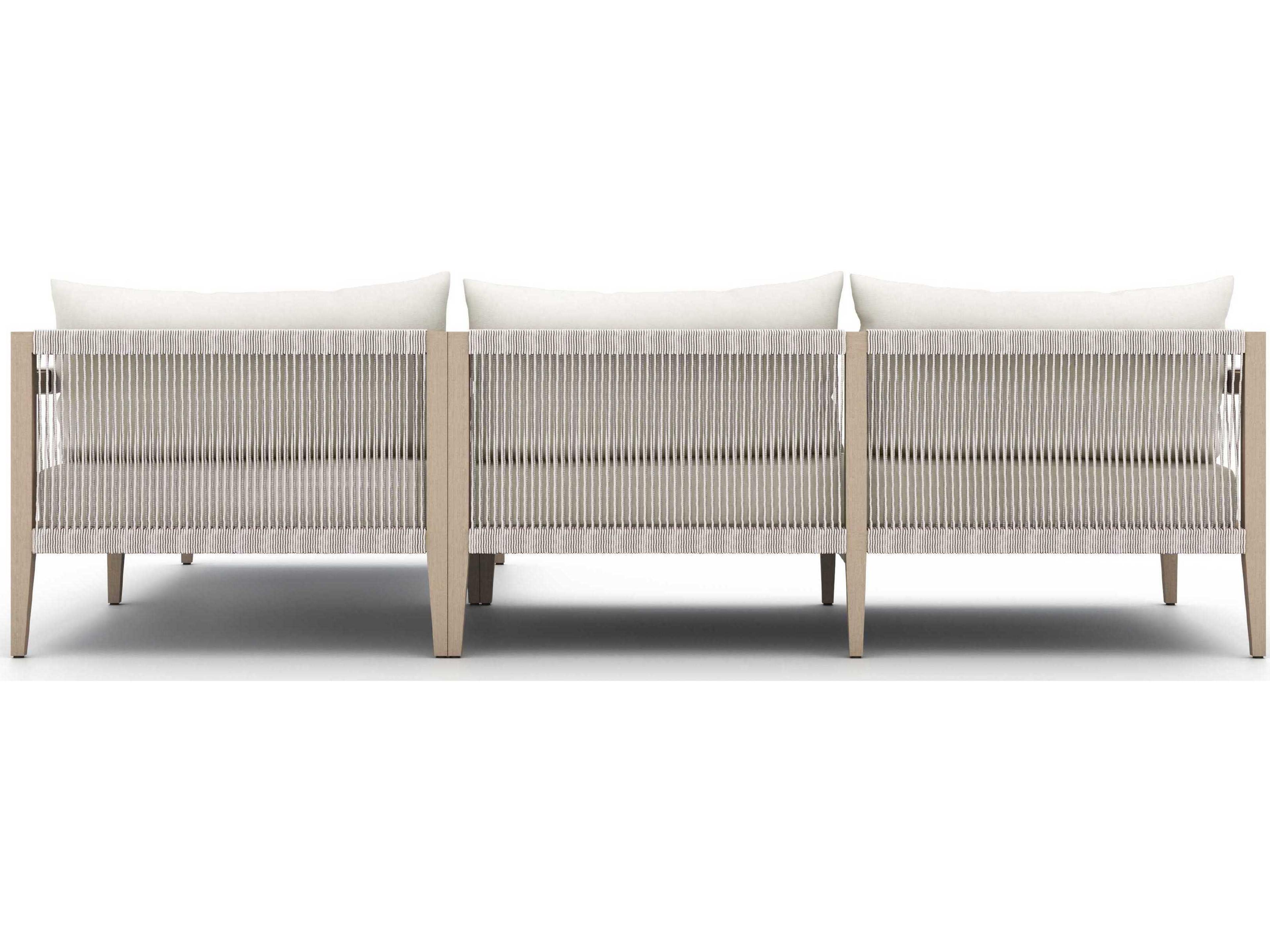 Luxecor Globetrotter Outdoor Washed Brown Teak / Grey Rope Right Arm Facing Sofa with Natural Ivory Cushion