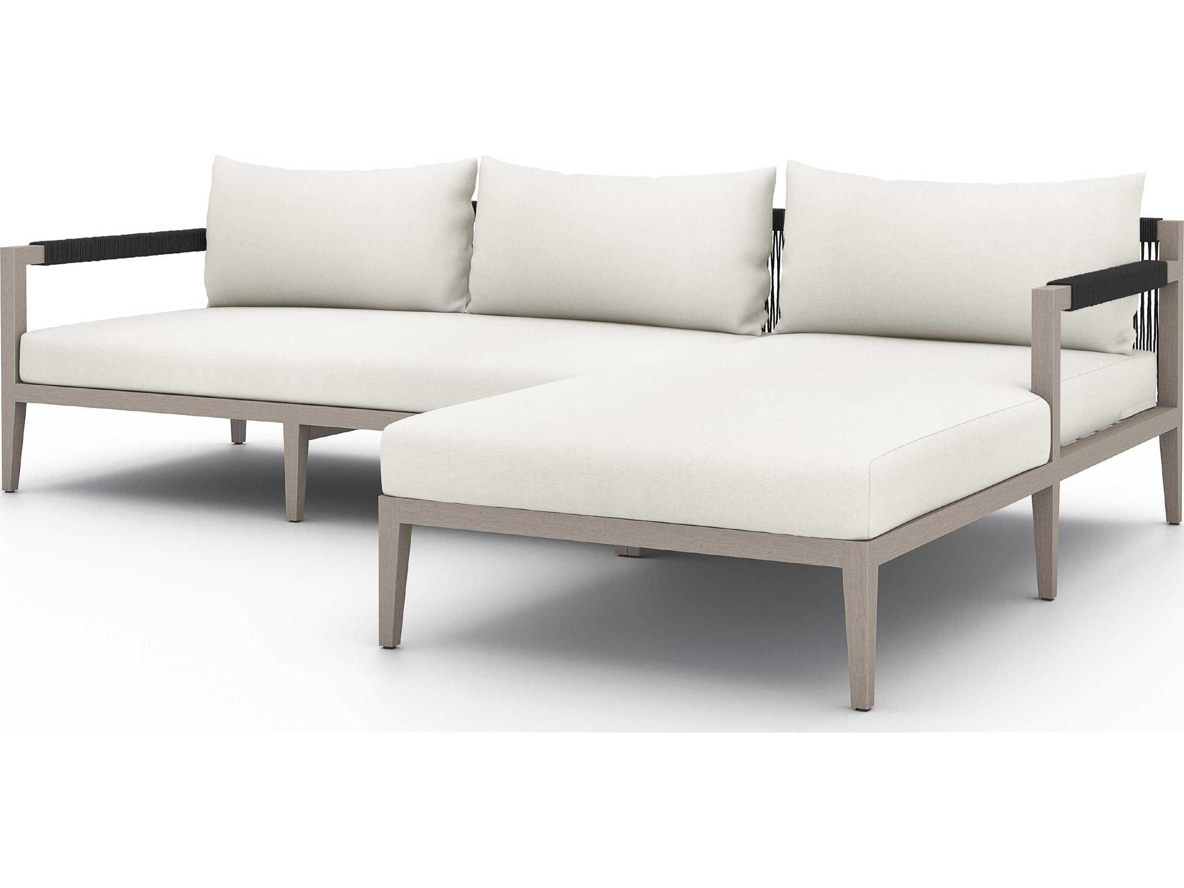 Globetrotter Outdoor Weathered Grey Teak / Dark Rope Right Arm Facing Sofa with Natural Ivory Cushion