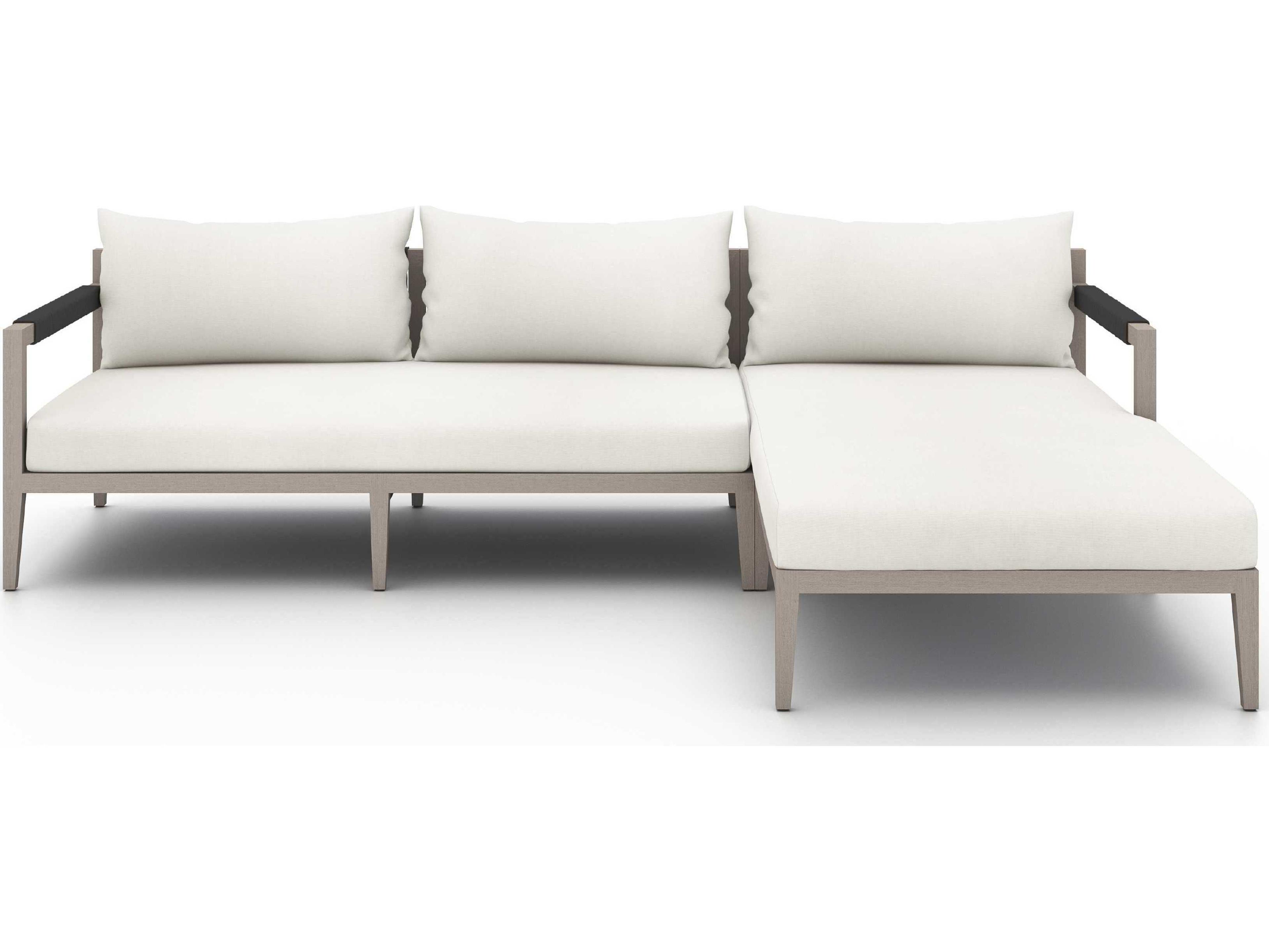 Luxecor Globetrotter Outdoor Weathered Grey Teak / Dark Rope Right Arm Facing Sofa with Natural Ivory Cushion