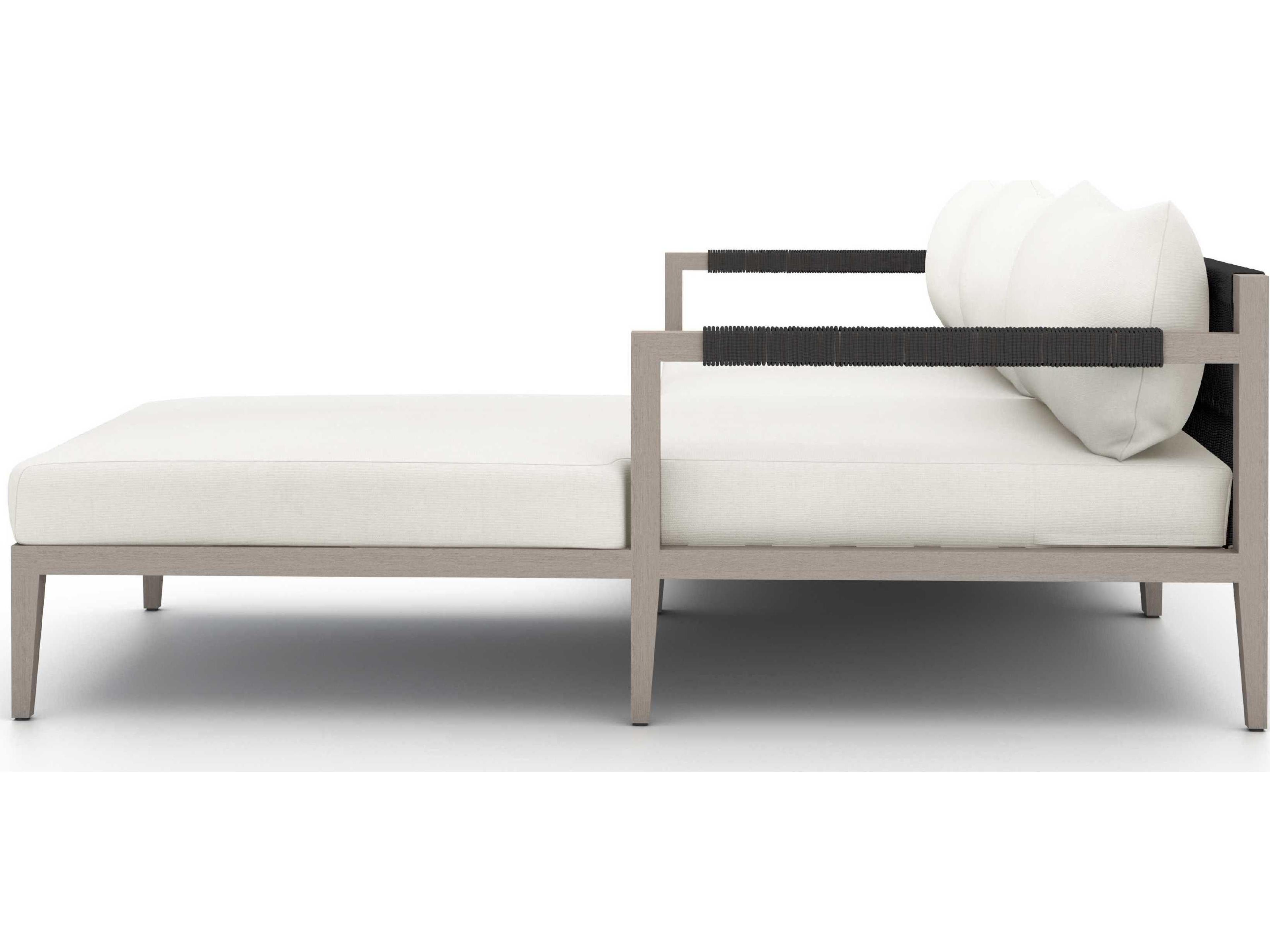 Luxecor Globetrotter Outdoor Weathered Grey Teak / Dark Rope Right Arm Facing Sofa with Natural Ivory Cushion