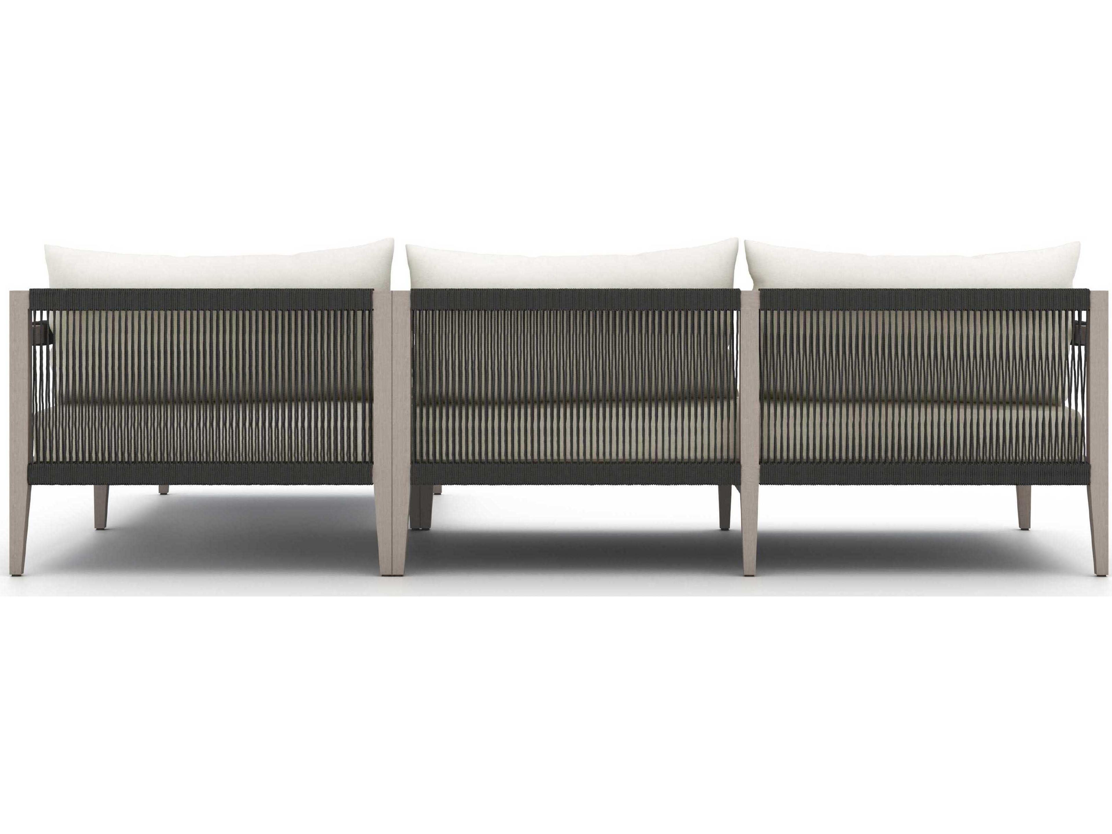 Luxecor Globetrotter Outdoor Weathered Grey Teak / Dark Rope Right Arm Facing Sofa with Natural Ivory Cushion