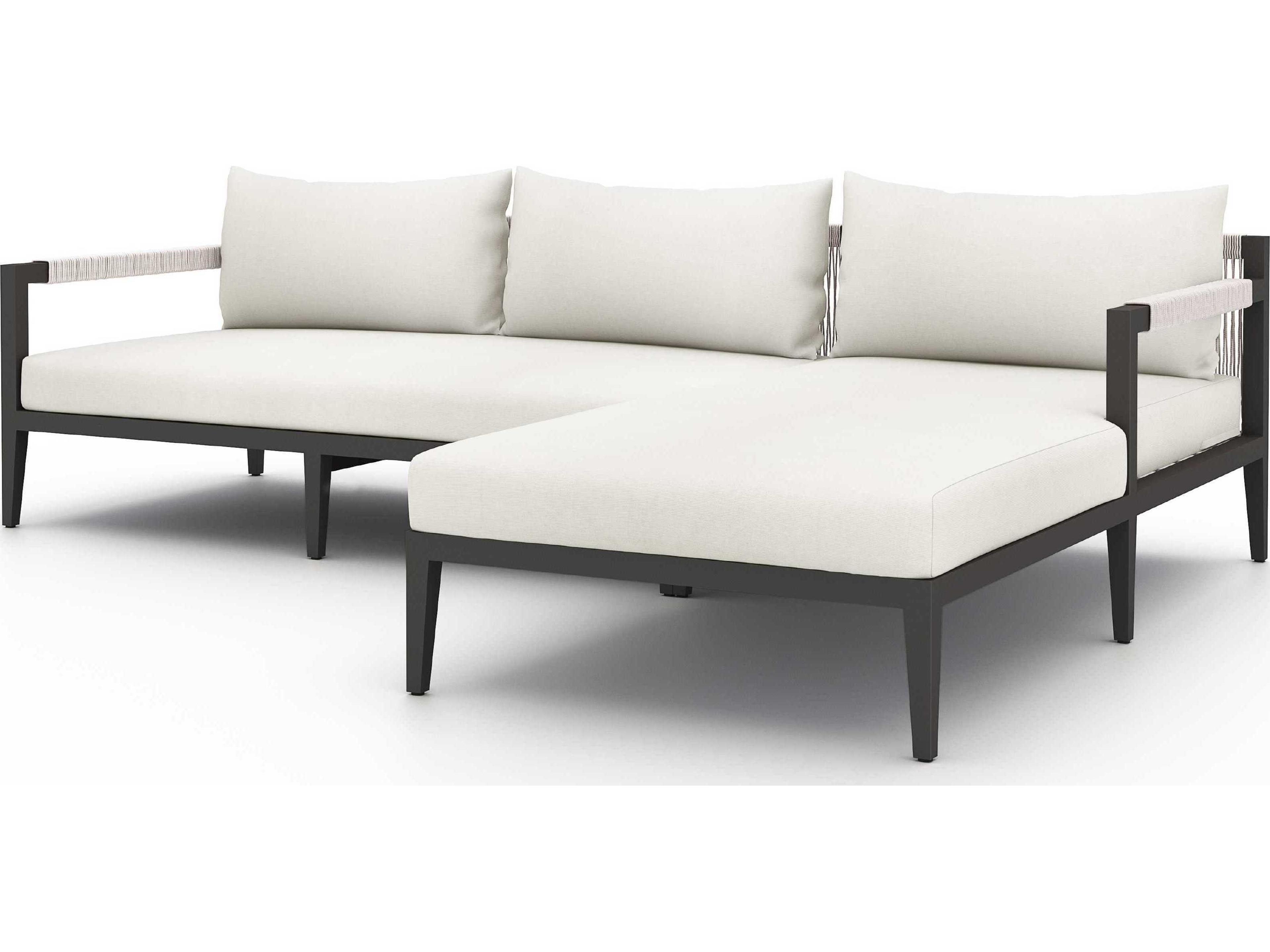 Globetrotter Outdoor Bronze Aluminum / Ivory Rope Right Arm Facing Sofa with Natural Cushion