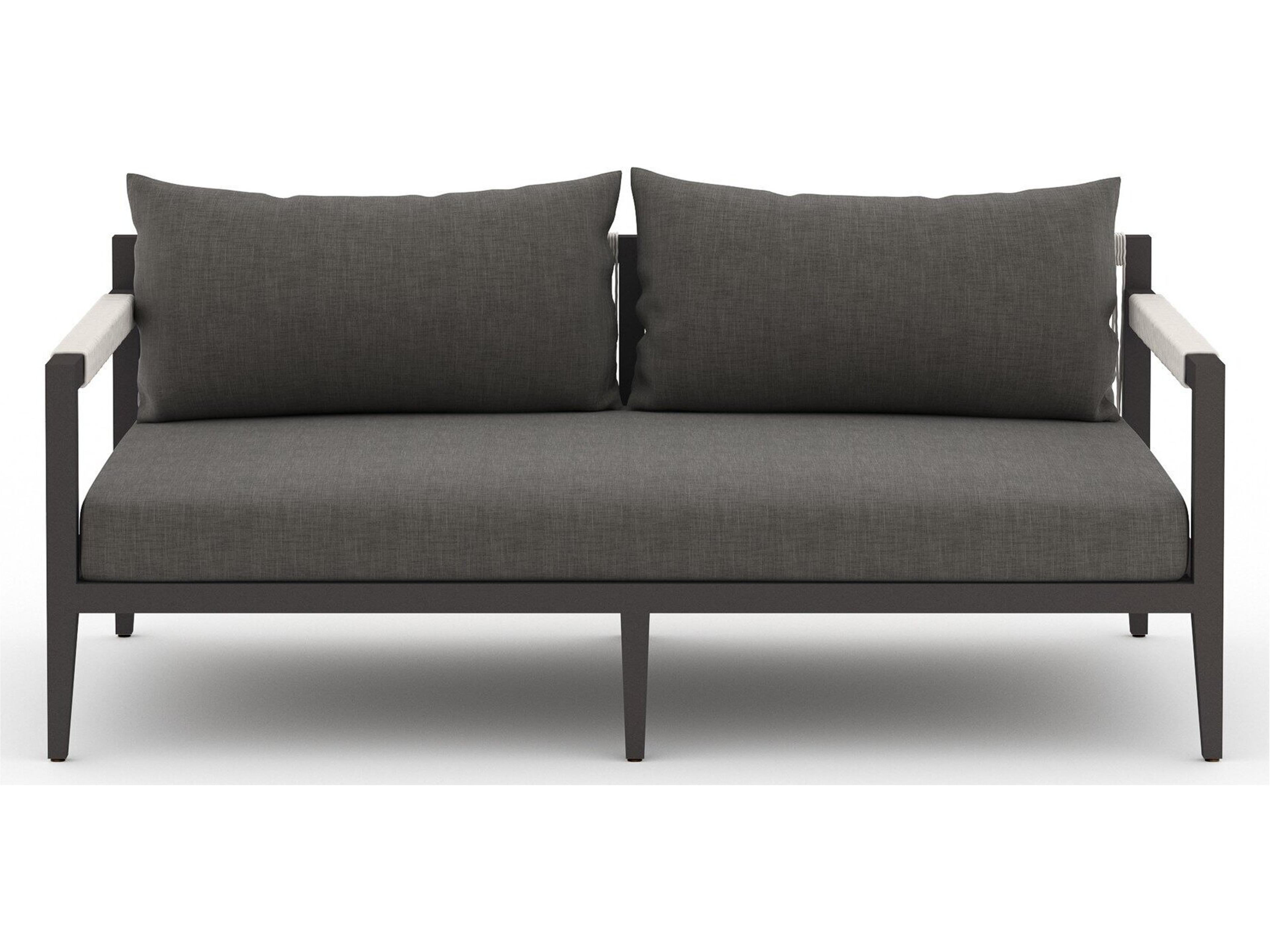 Four Hands Solano Charcoal Bronze Ivory Rope Gray Loveseat