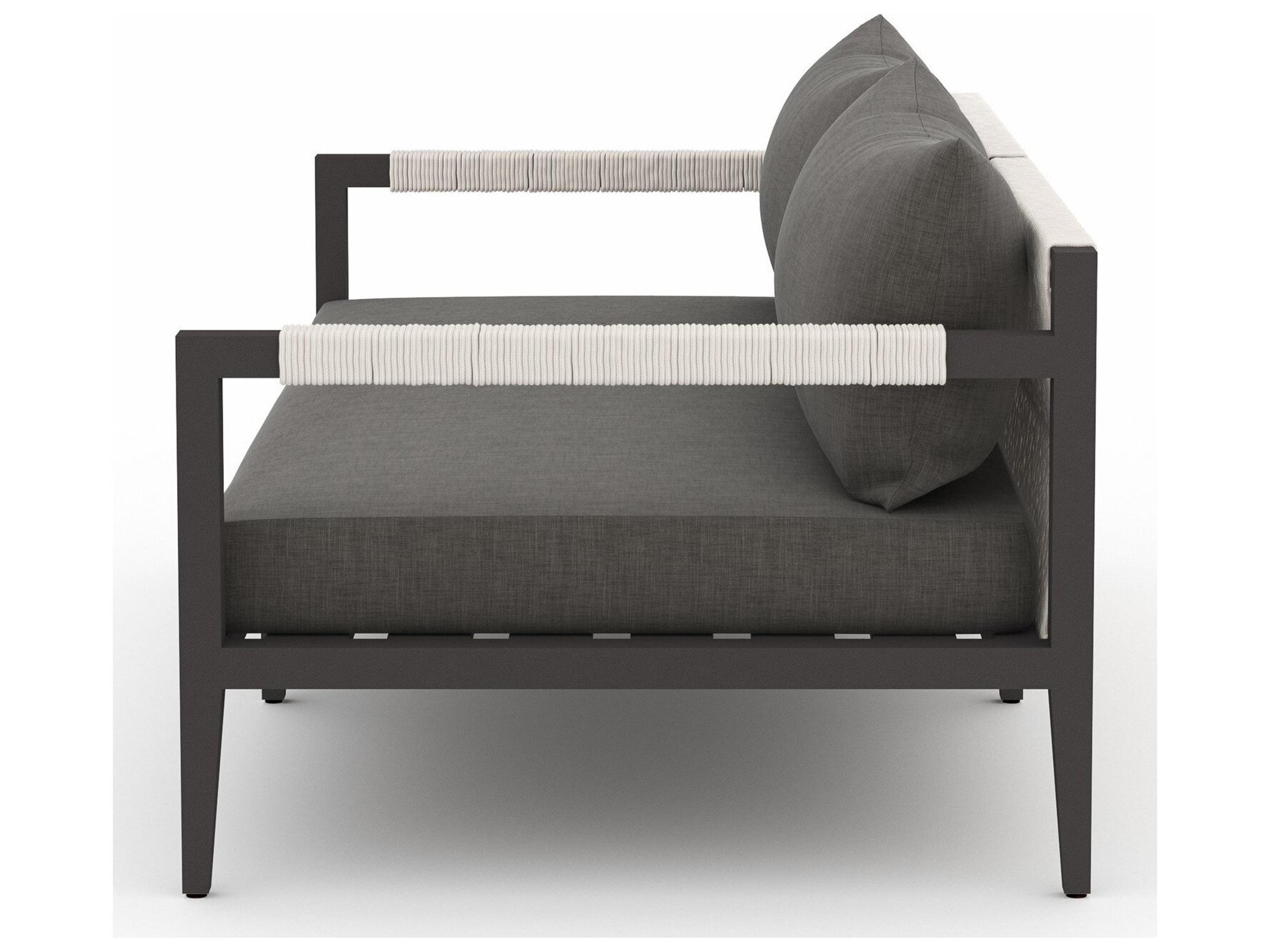 Four Hands Solano Charcoal Bronze Ivory Rope Gray Loveseat