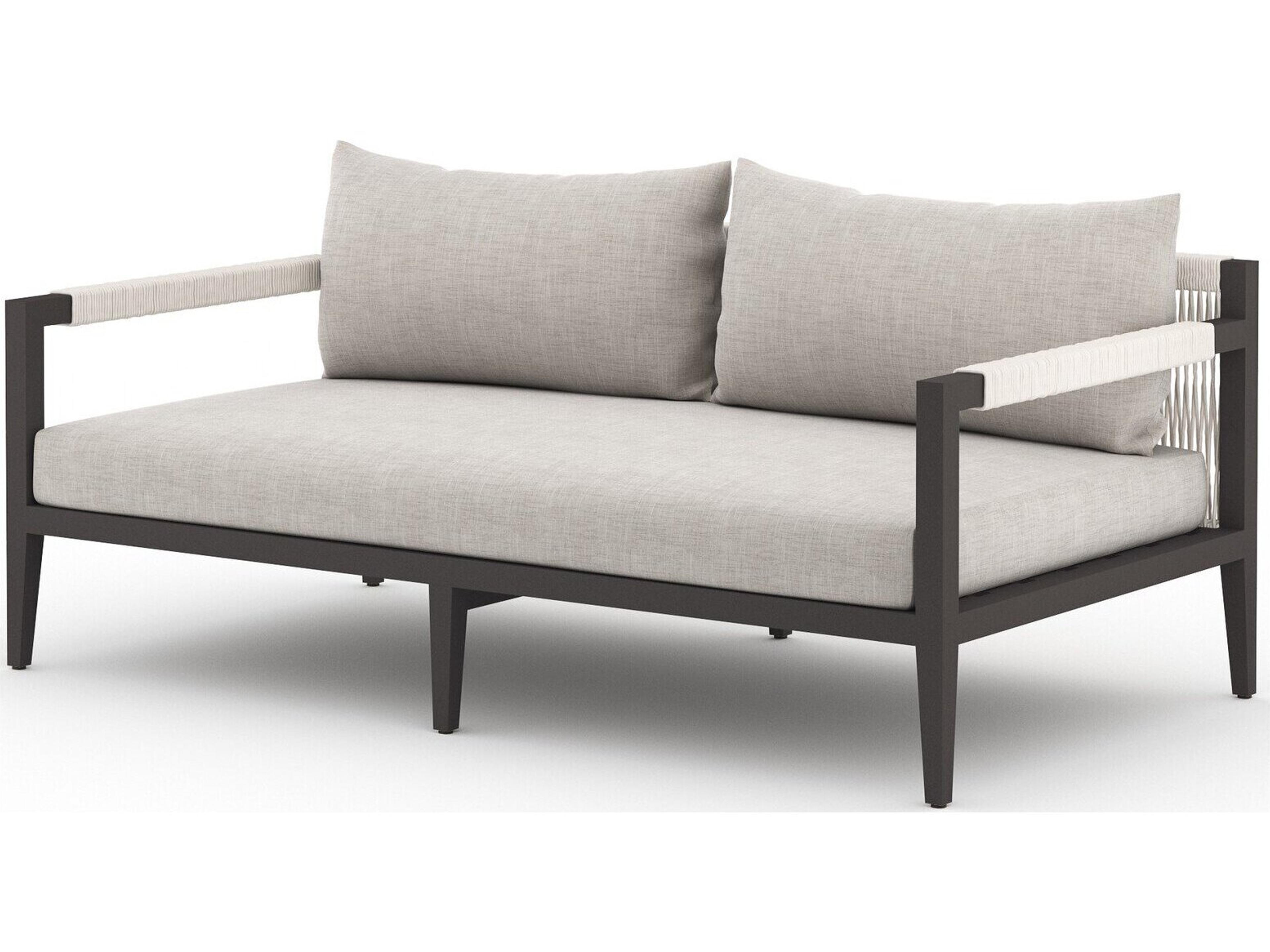 Four Hands Solano Stone Grey Bronze Ivory Rope Loveseat