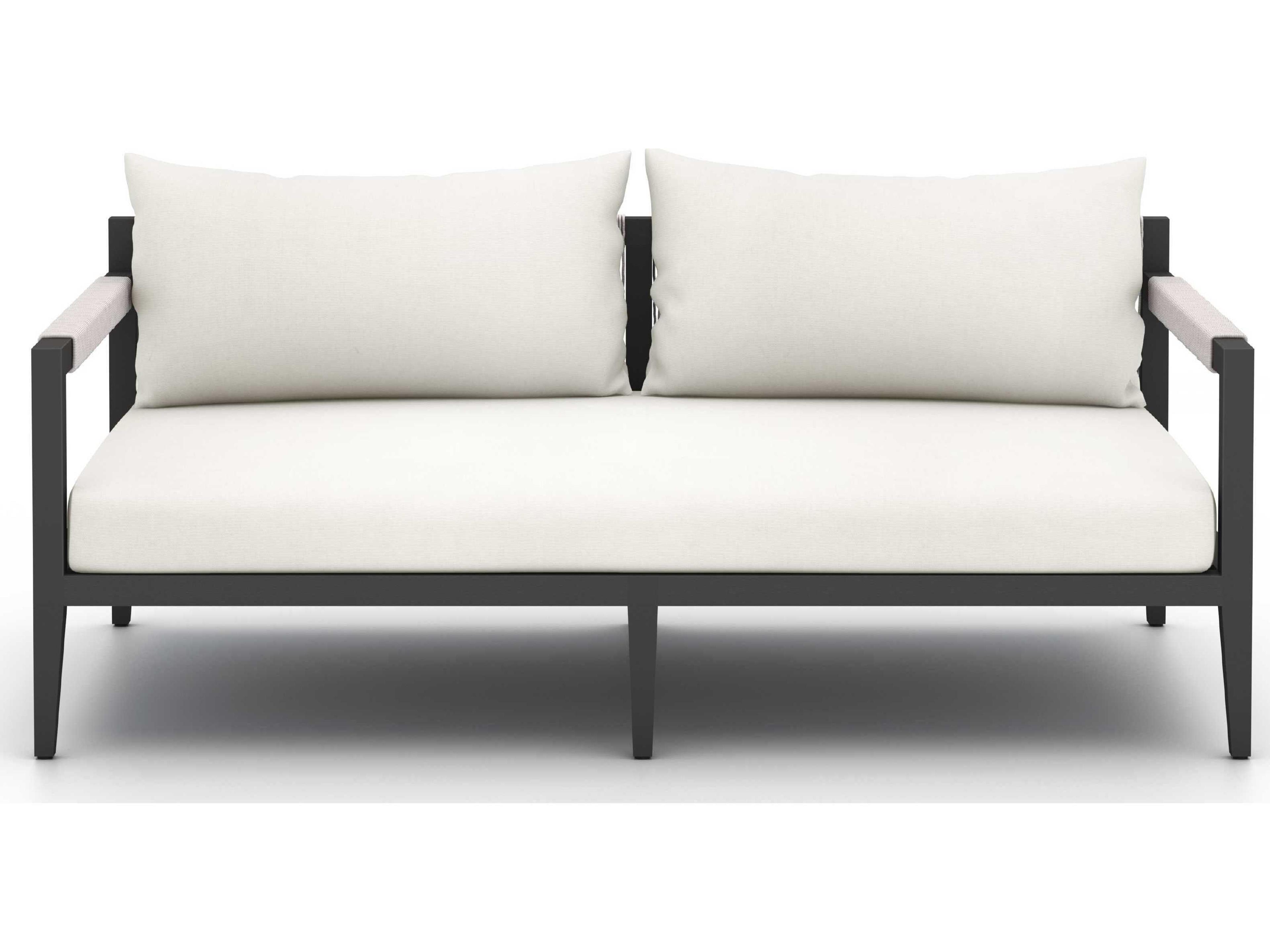 Four Hands Outdoor Solano Bronze Aluminum / Ivory Rope Loveseat with Natural Ivory Cushion