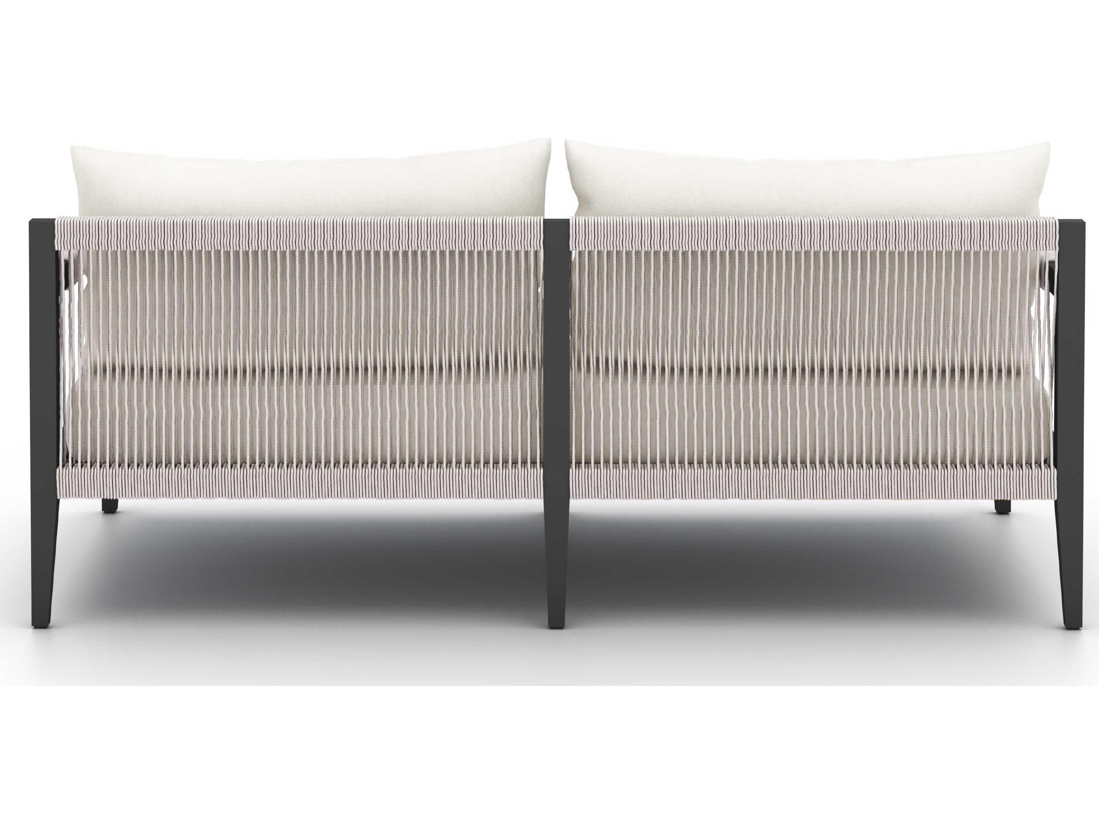 Four Hands Outdoor Solano Bronze Aluminum / Ivory Rope Loveseat with Natural Ivory Cushion