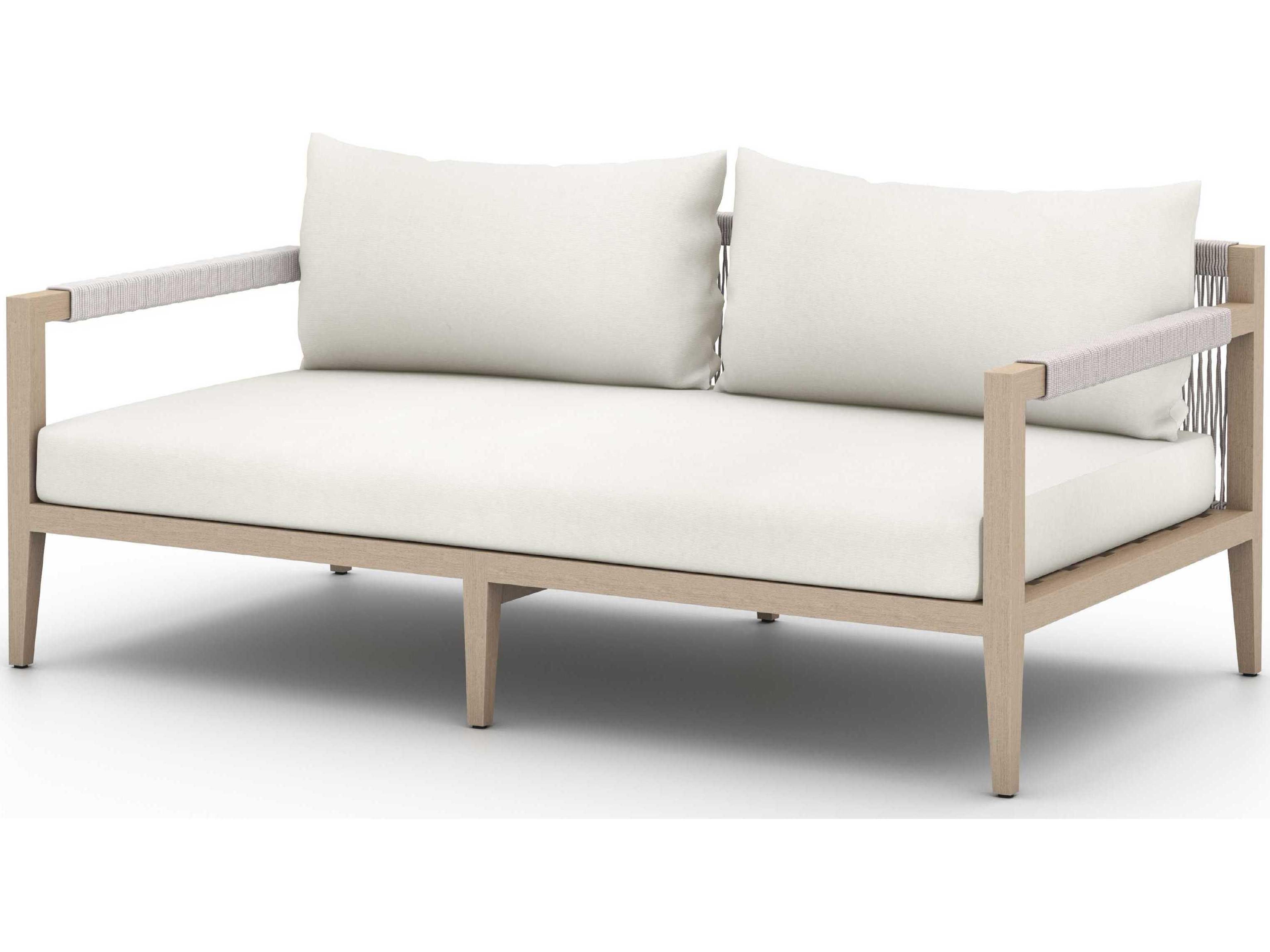 Solano Washed Brown Teak / Grey Rope Loveseat with Natural Ivory Cushion