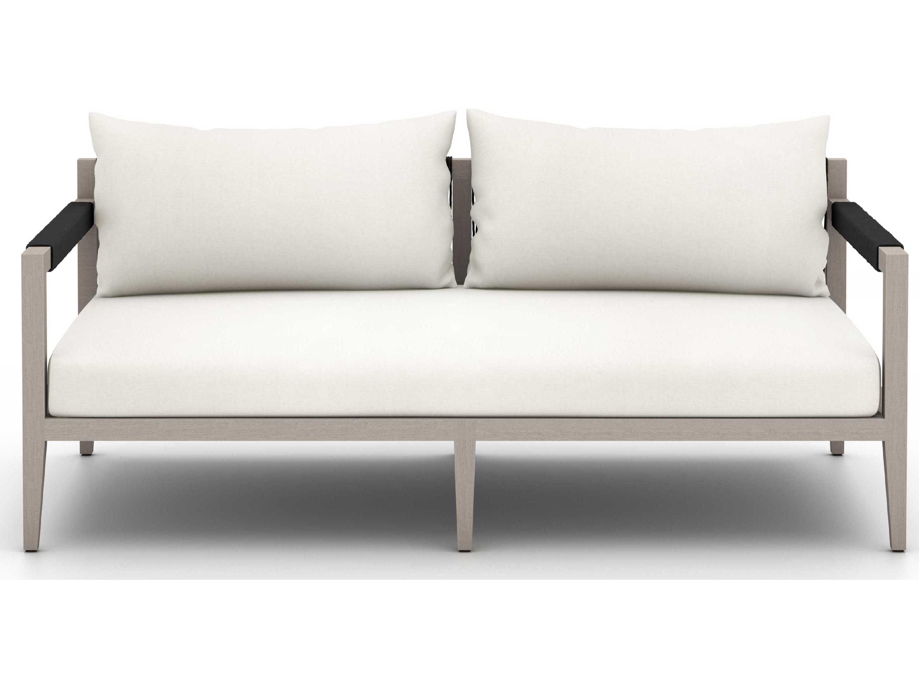 Luxecor Globetrotter Outdoor Weathered Grey Teak / Dark Rope Loveseat with Natural Ivory Cushion