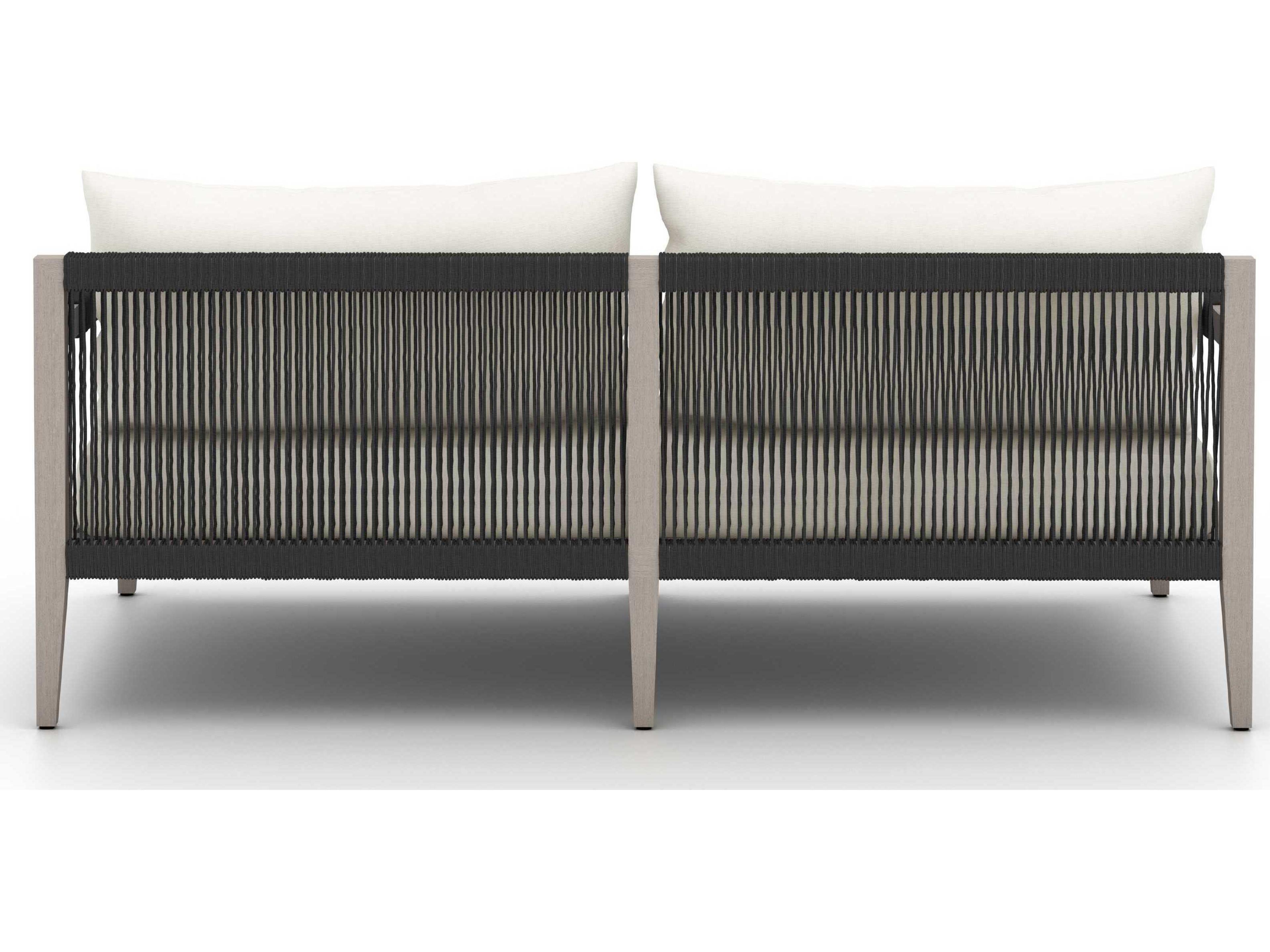 Luxecor Globetrotter Outdoor Weathered Grey Teak / Dark Rope Loveseat with Natural Ivory Cushion