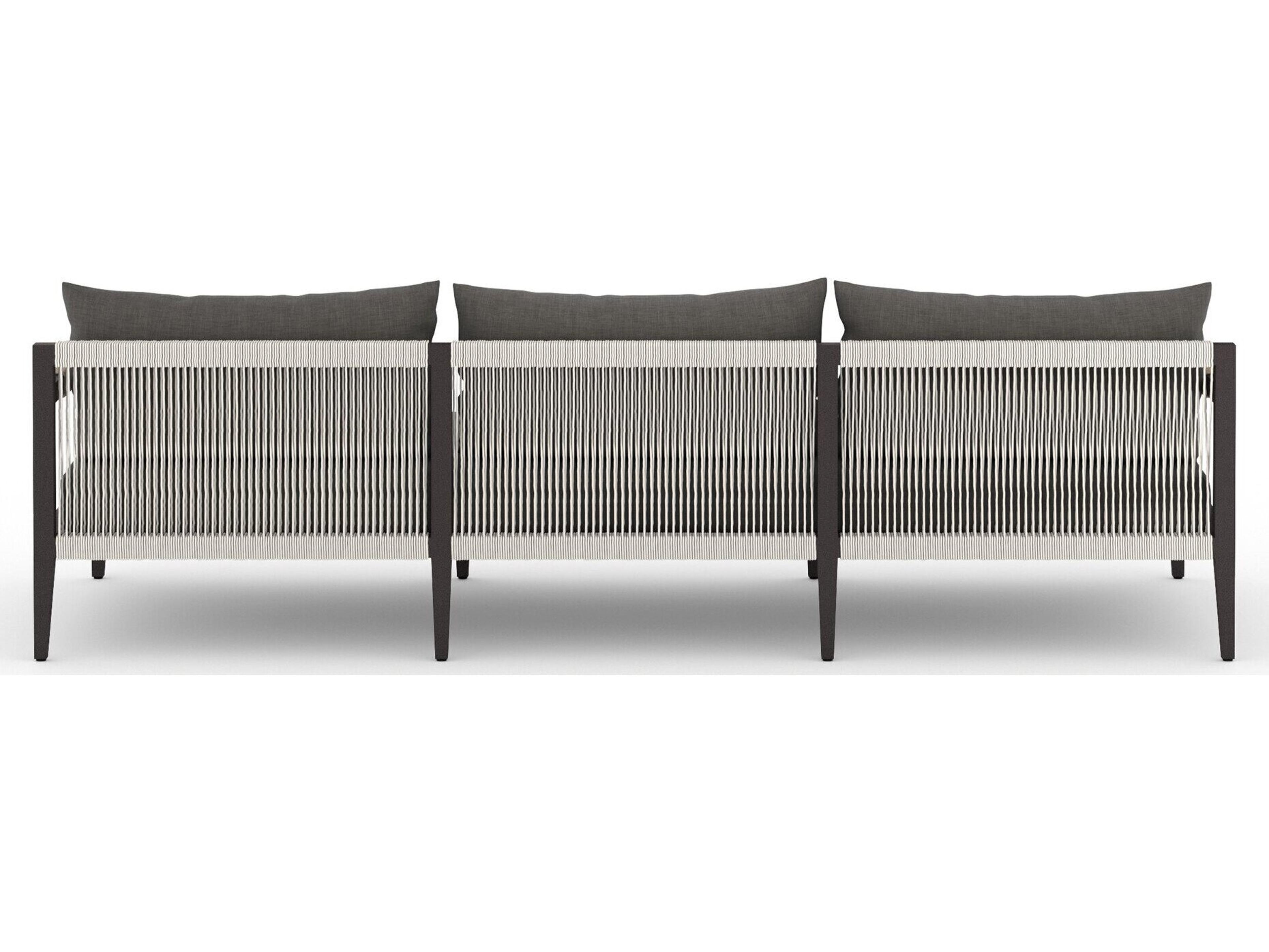 Four Hands Solano Charcoal Bronze Ivory Rope Black Sofa