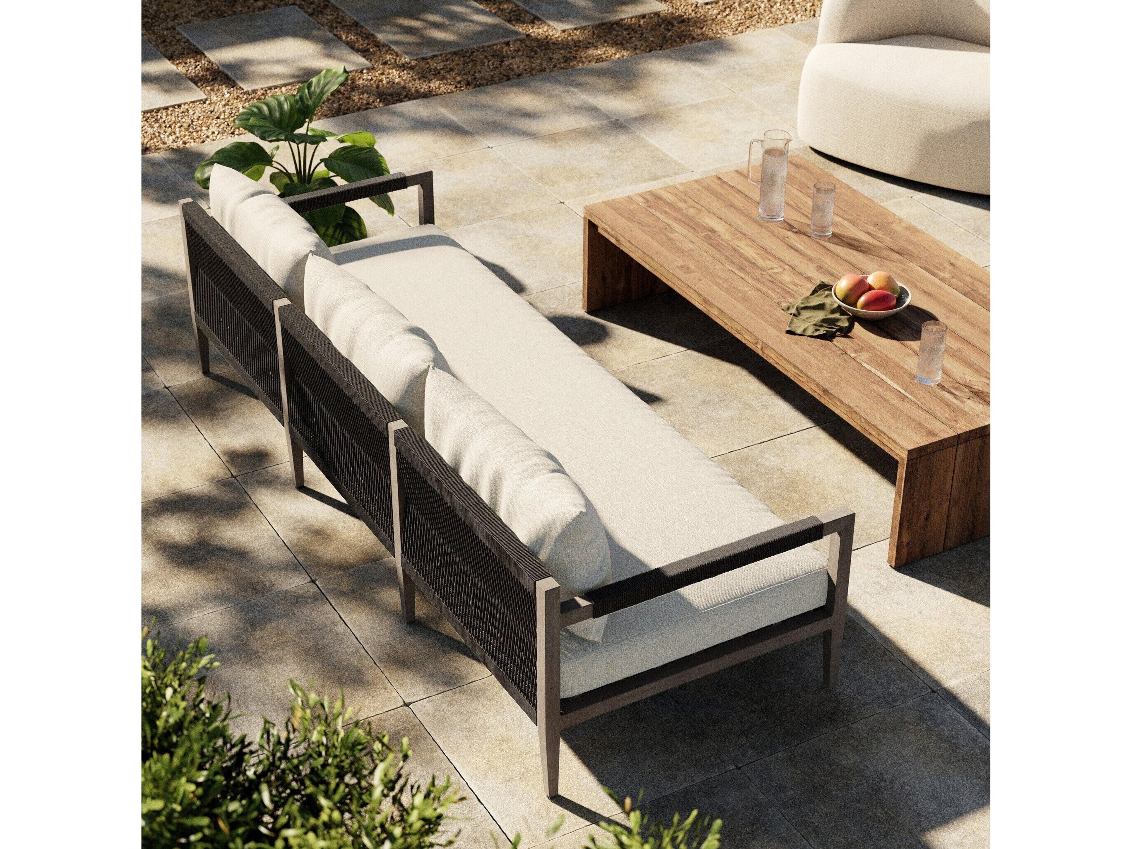 Luxecor Globetrotter Outdoor Natural Ivory / Weathered Grey Dark Rope Polypropylene Teak Cushion Sofa