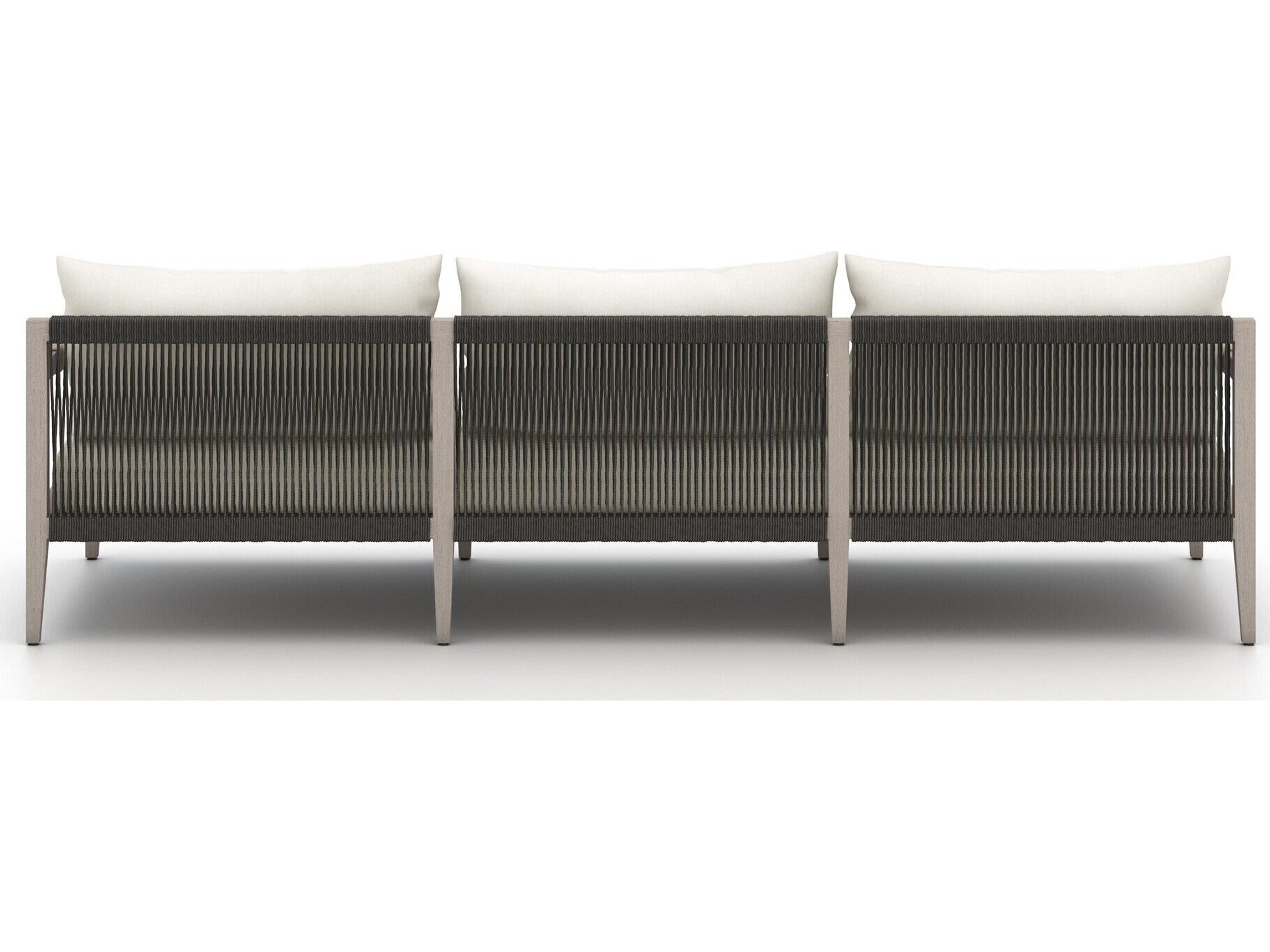 Four Hands Outdoor Solano Natural Ivory / Weathered Grey Dark Rope Polypropylene Teak Cushion Sofa