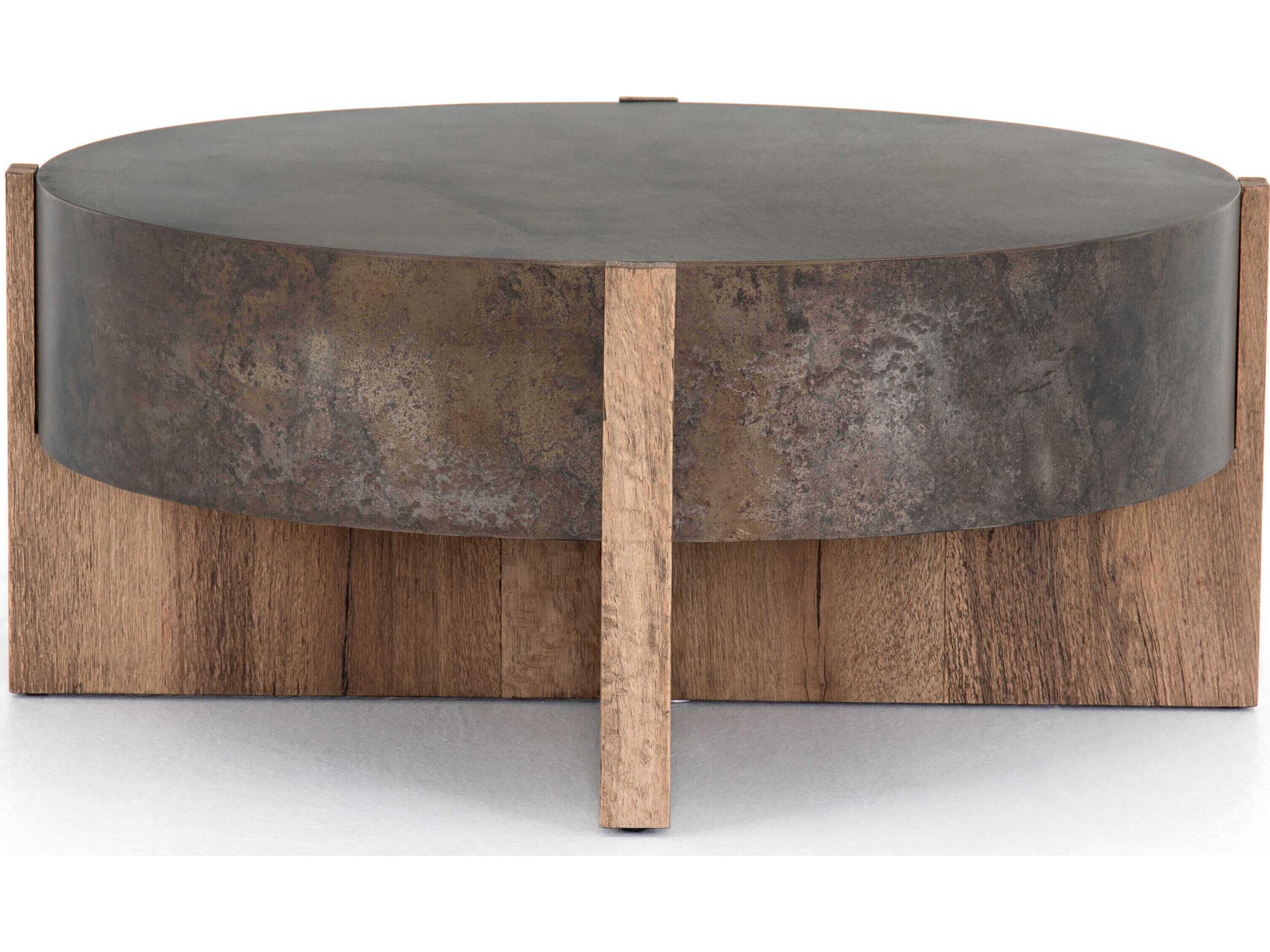 Four Hands Outdoor Wesson Bingham Rustic Oak Wood  41.5" Round Coffee Table