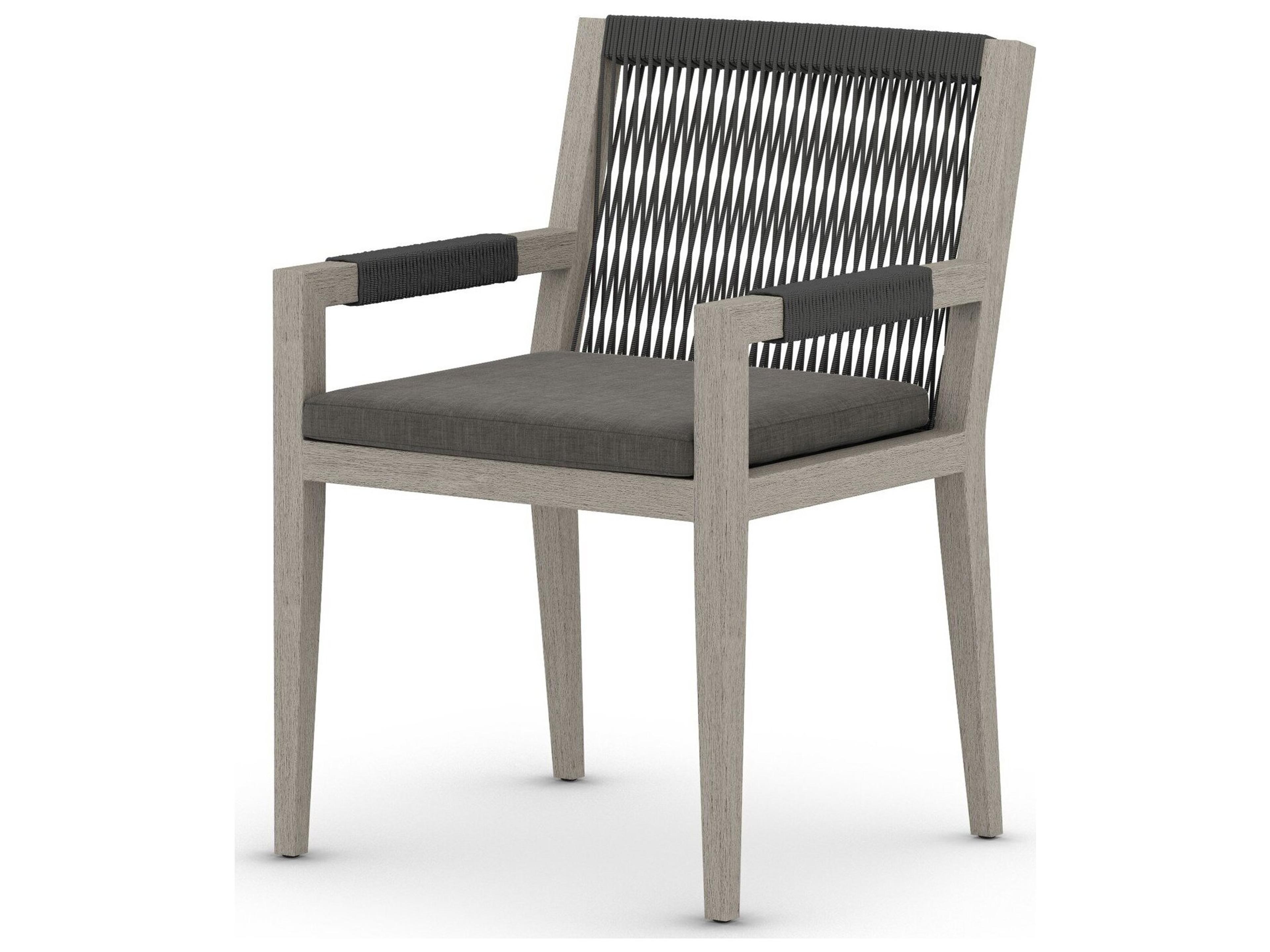 Globetrotter Outdoor Weathered Grey / Dark Rope Resin Teak Dining Chair with Charcoal Cushion