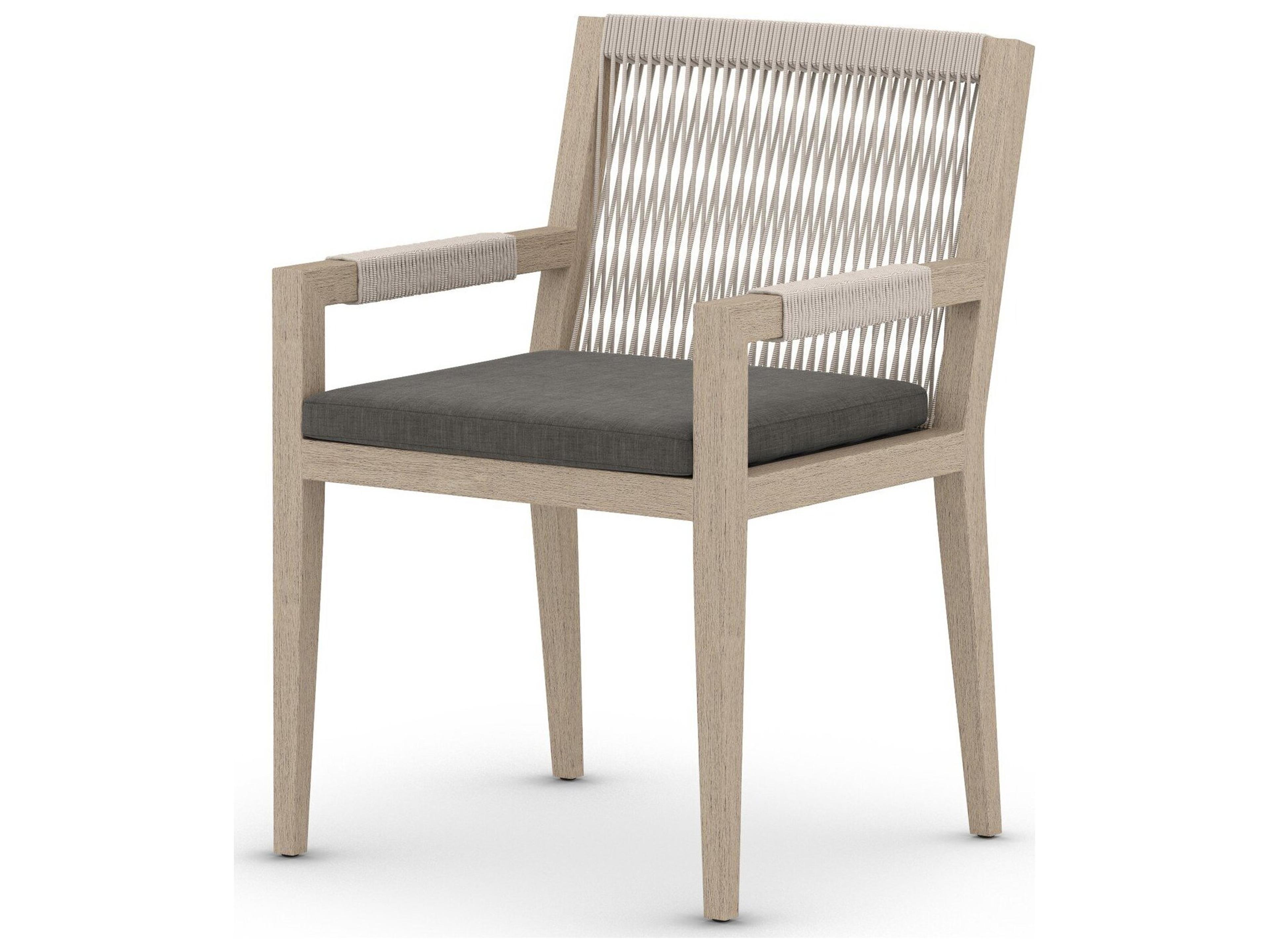 Globetrotter Outdoor Washed Brown / Grey Rope Resin Teak Dining Chair with Charcoal Cushion