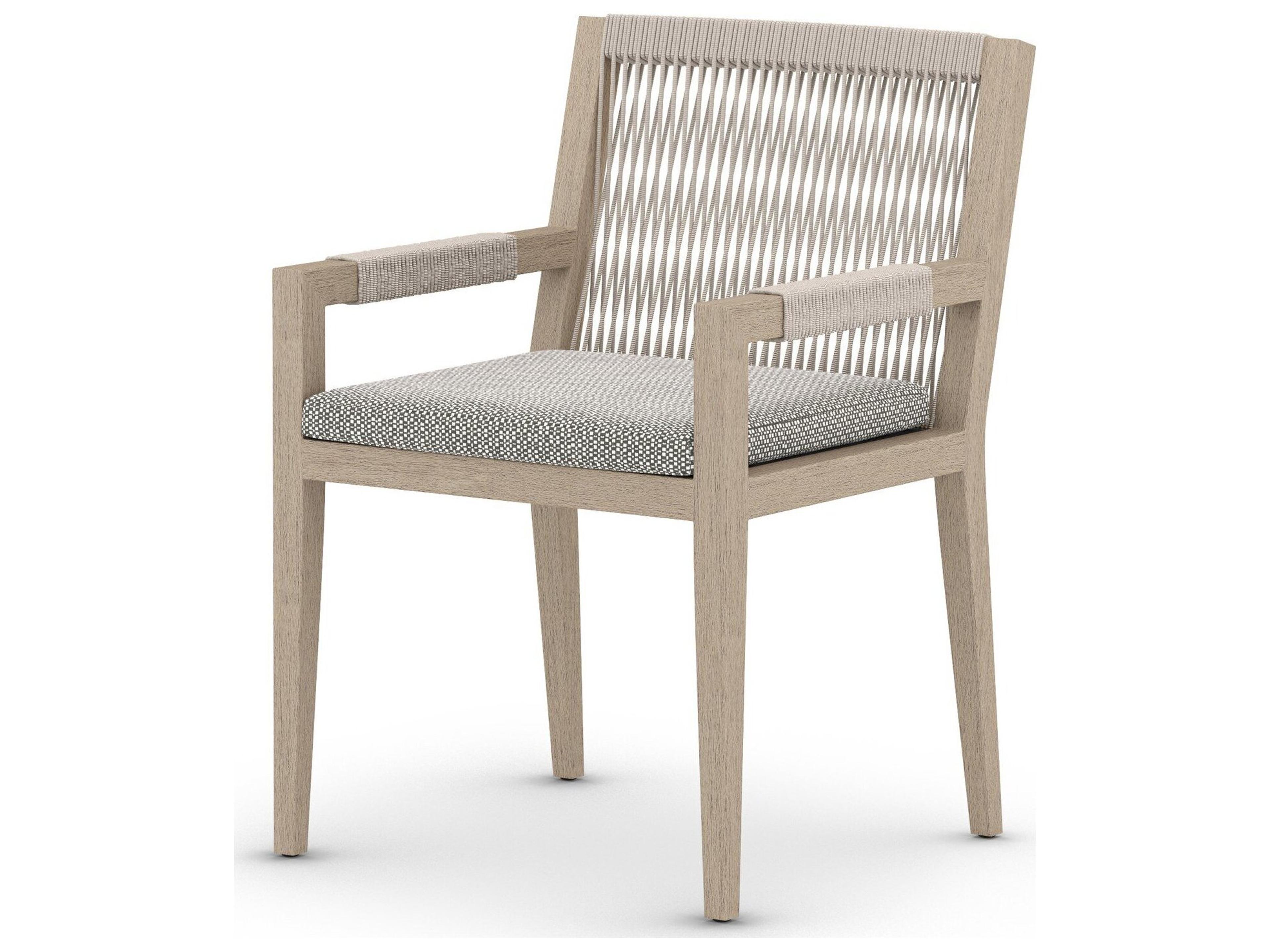 Globetrotter Outdoor Washed Brown / Grey Rope Resin Teak Dining Chair with Faye Ash Cushion