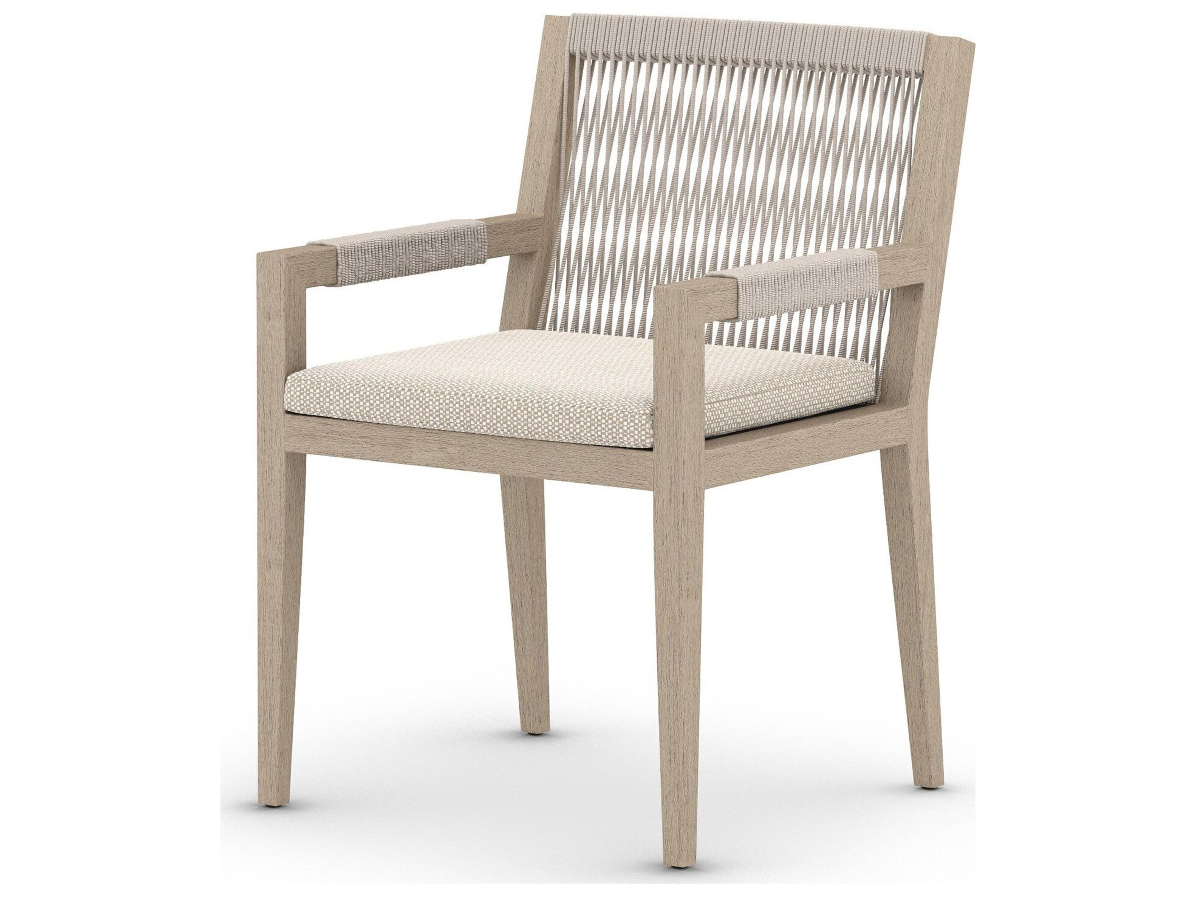Globetrotter Outdoor Washed Brown / Grey Rope Resin Teak Dining Chair with Faye Sand Cushion