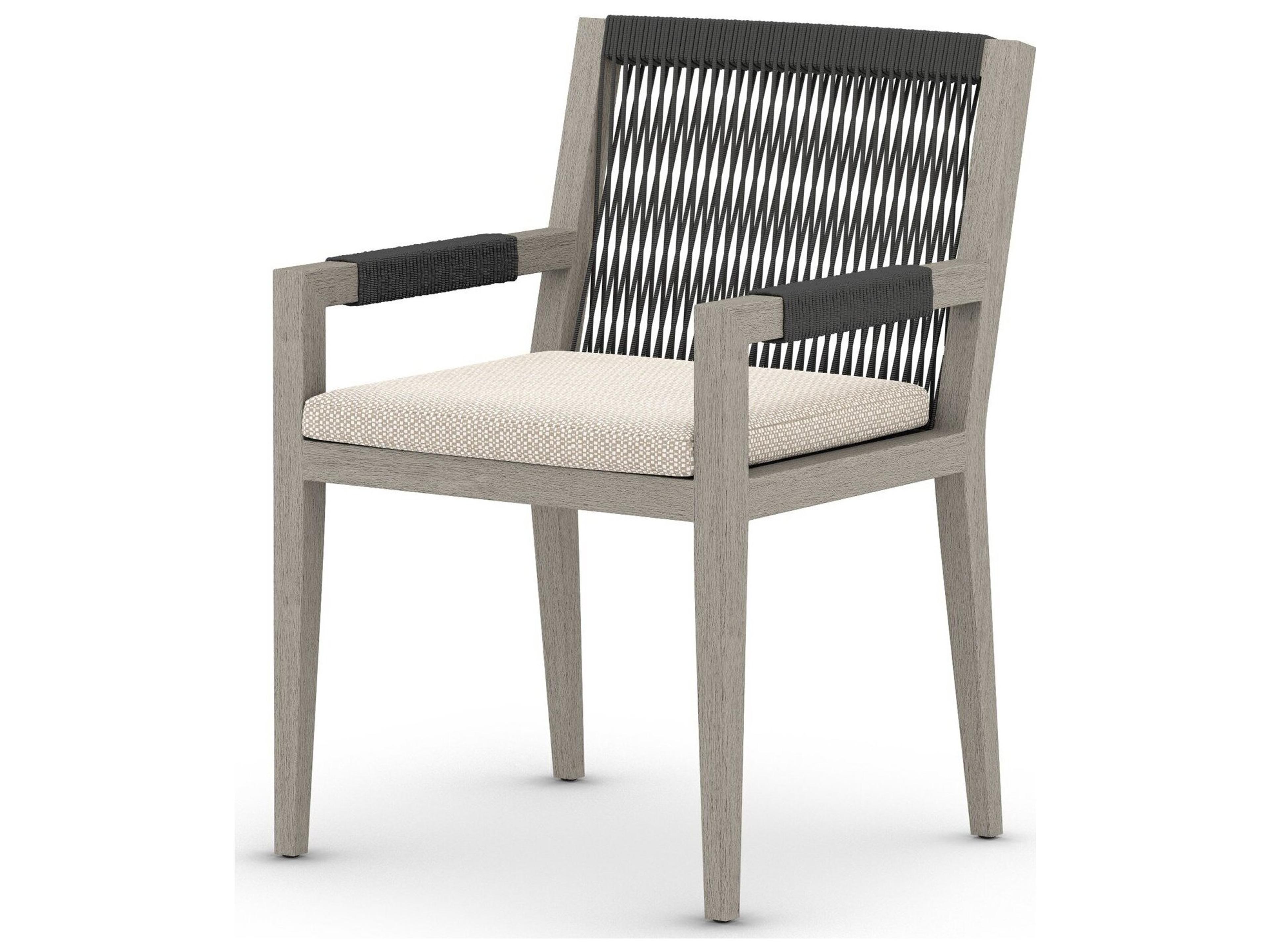 Globetrotter Outdoor Weathered Grey / Dark Rope Resin Teak Dining Chair with Faye Sand Cushion