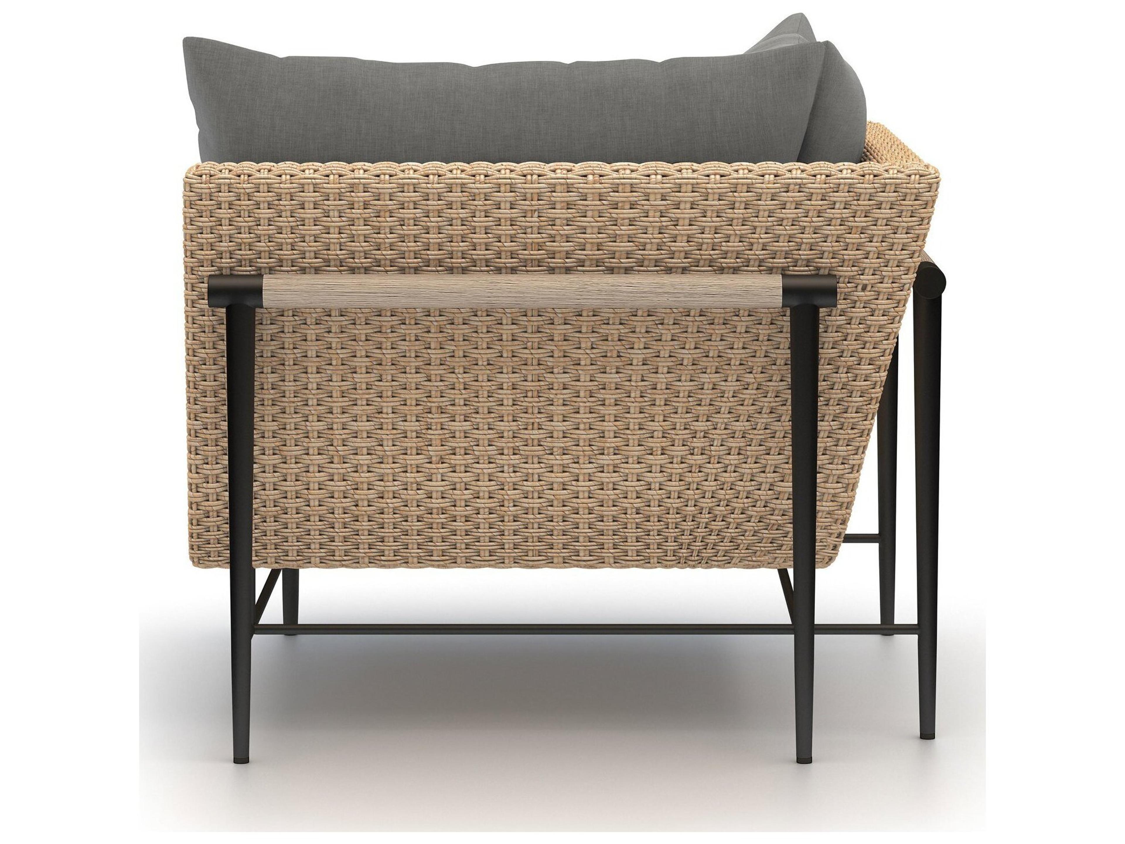 Four Hands Outdoor Solano Natural Hyacinth / Washed Brown Bronze Aluminum Resin Teak Corner Lounge Chair with Charcoal Cushion