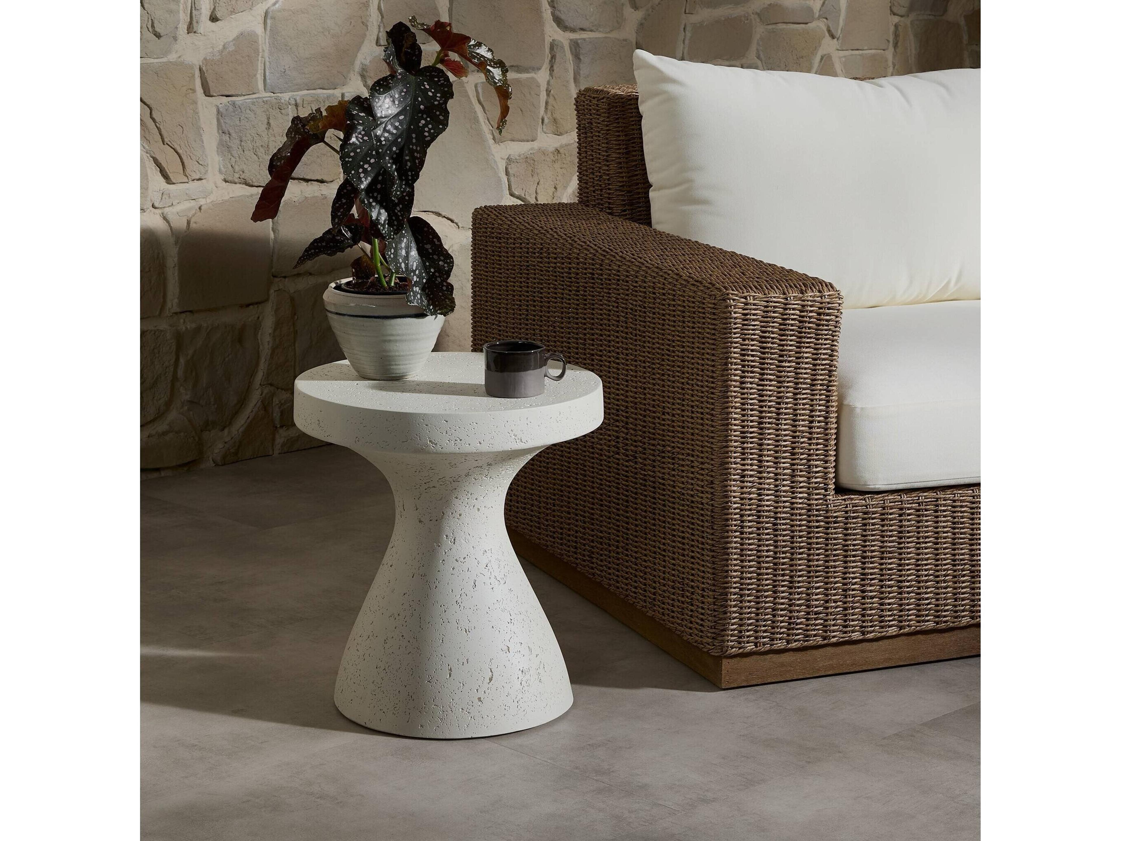 Globetrotter Outdoor Textured White Concrete Round End Table
